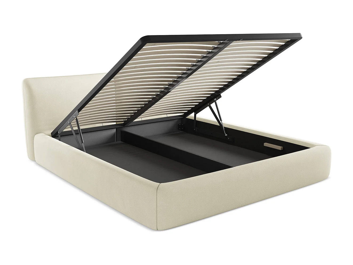 Lit coffre en tissu chenille 180 x 200 - beige - HOKU