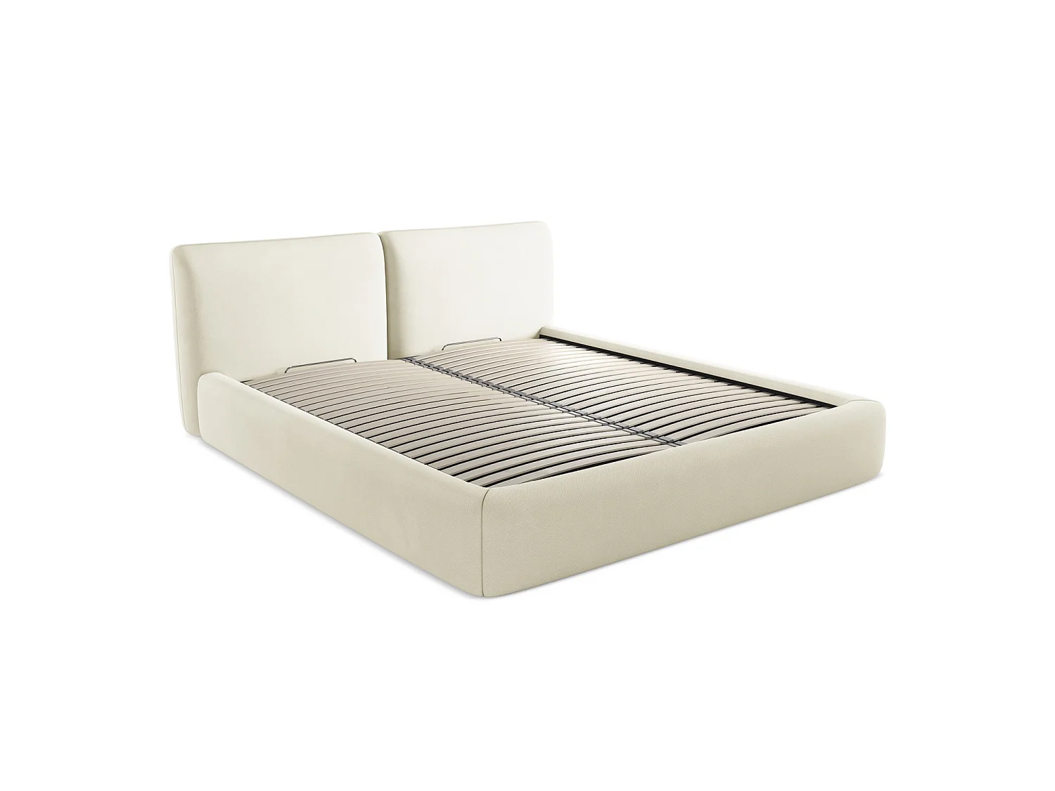 Lit coffre en tissu chenille 200 x 228 - beige - MILANO