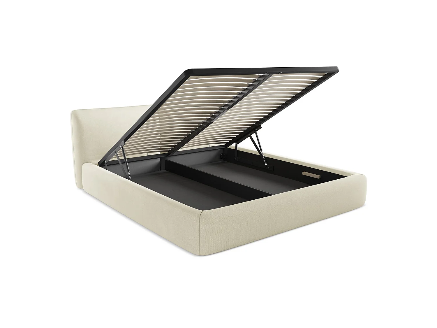 Lit coffre en tissu chenille 200 x 228 - beige - MILANO