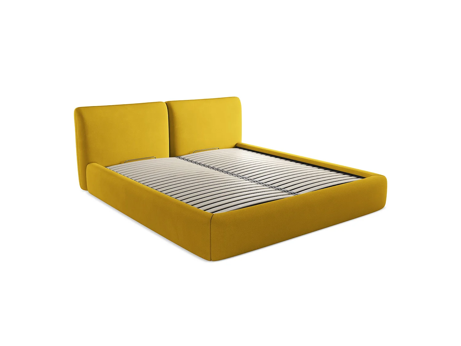 Lit coffre en tissu chenille 200 x 228 - moutarde - MILANO