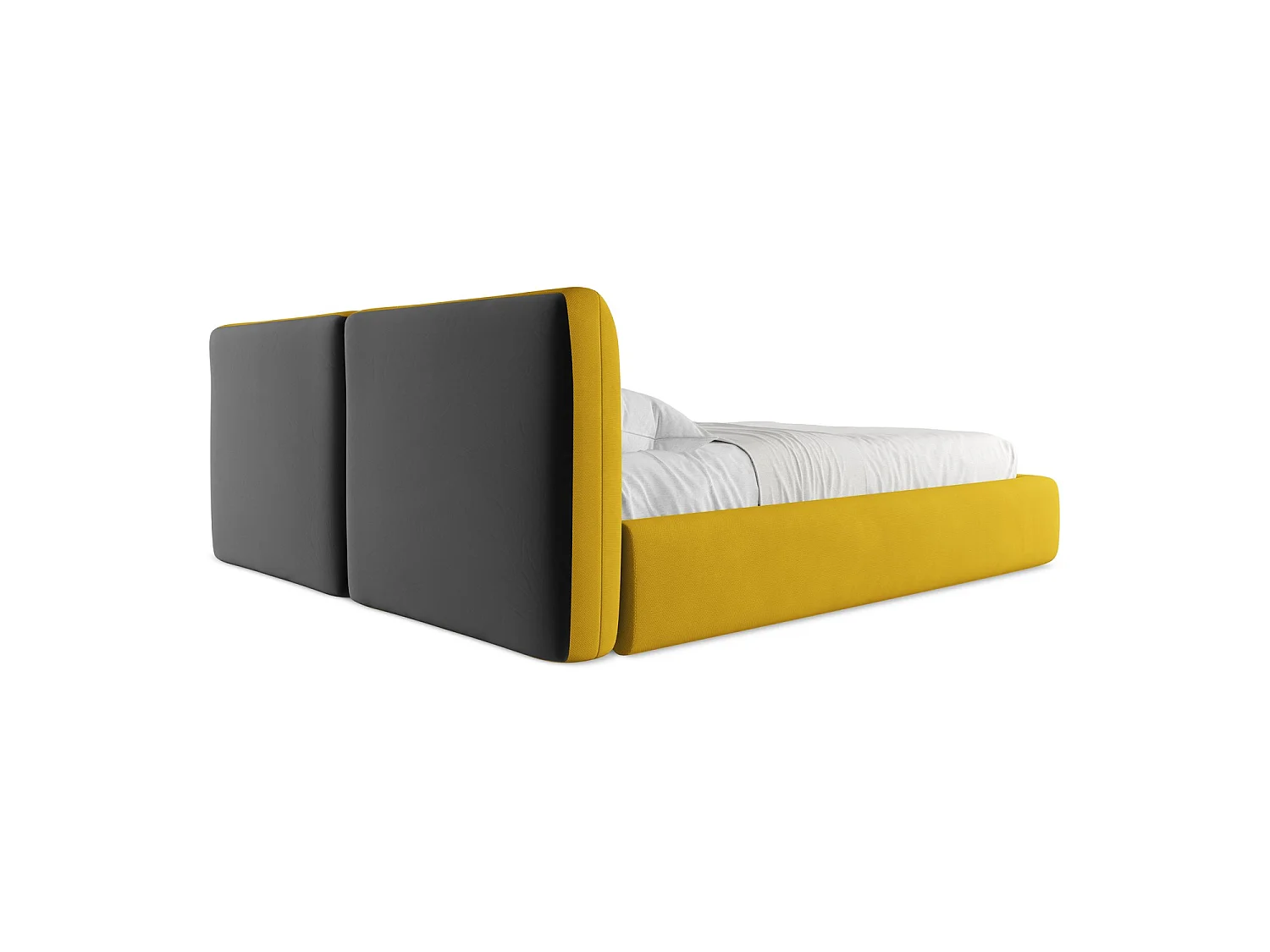 Lit coffre en tissu chenille 200 x 228 - moutarde - MILANO
