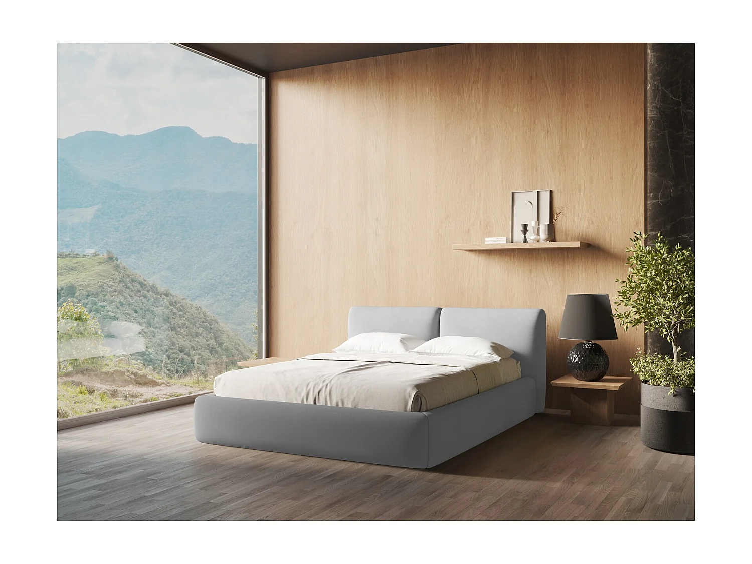 Lit coffre en tissu chenille 140 x 200 - graphite - HOKU