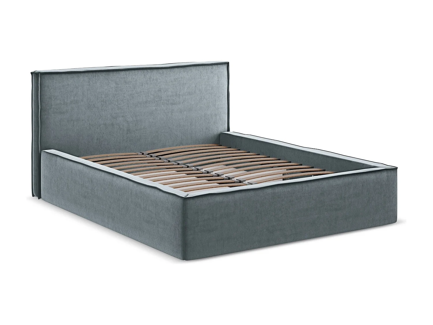 Lit coffre en velours 160 x 200 - bleu clair - ANANI