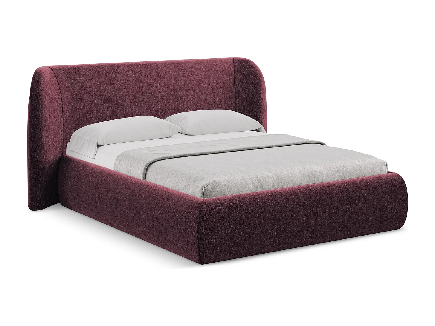 Bett mit Bettkasten - 190 x 215 - Chenille - Rotwein - HAUKE