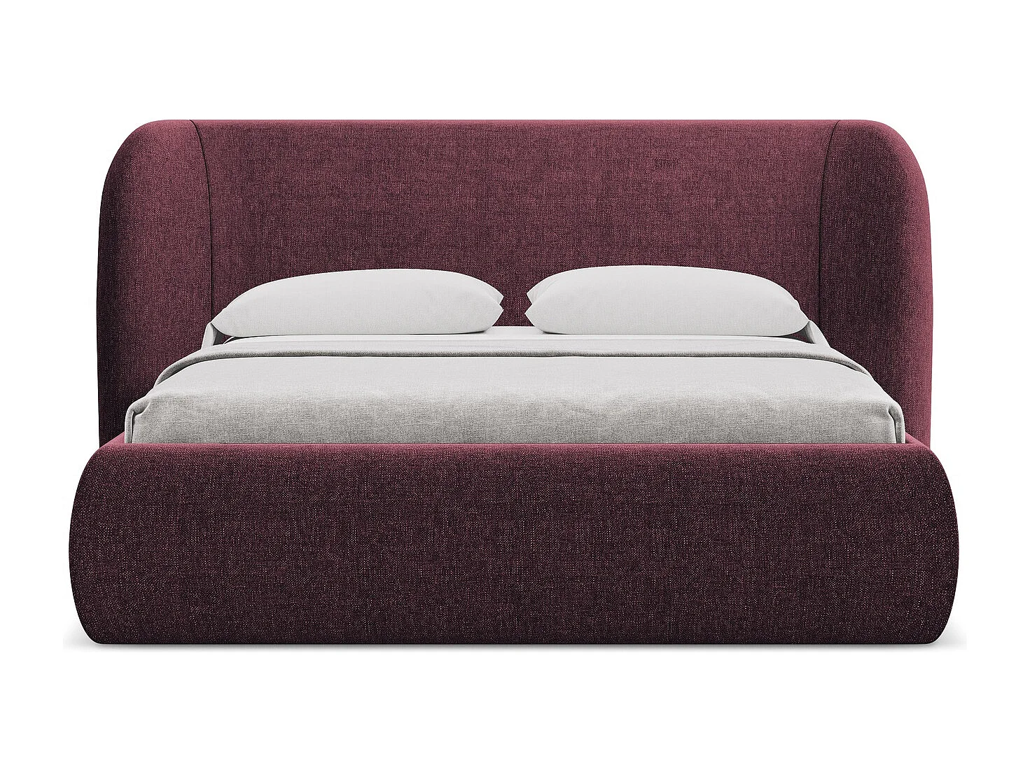 Bett mit Bettkasten - 190 x 215 - Chenille - Rotwein - HAUKE