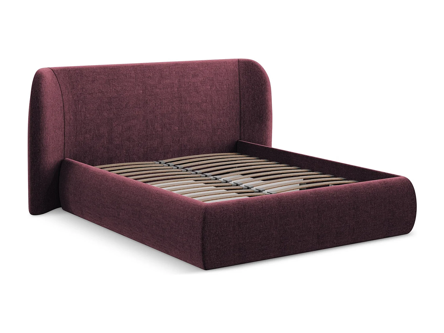 Bett mit Bettkasten - 190 x 215 - Chenille - Rotwein - HAUKE