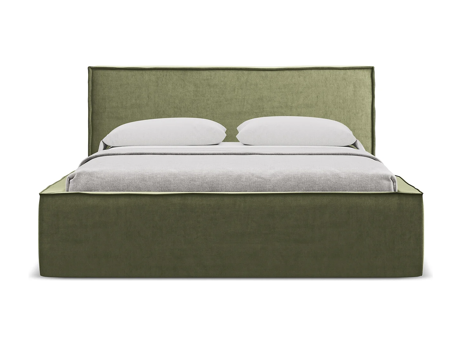 Lit coffre en velours 140 x 200 - olive - ANANI