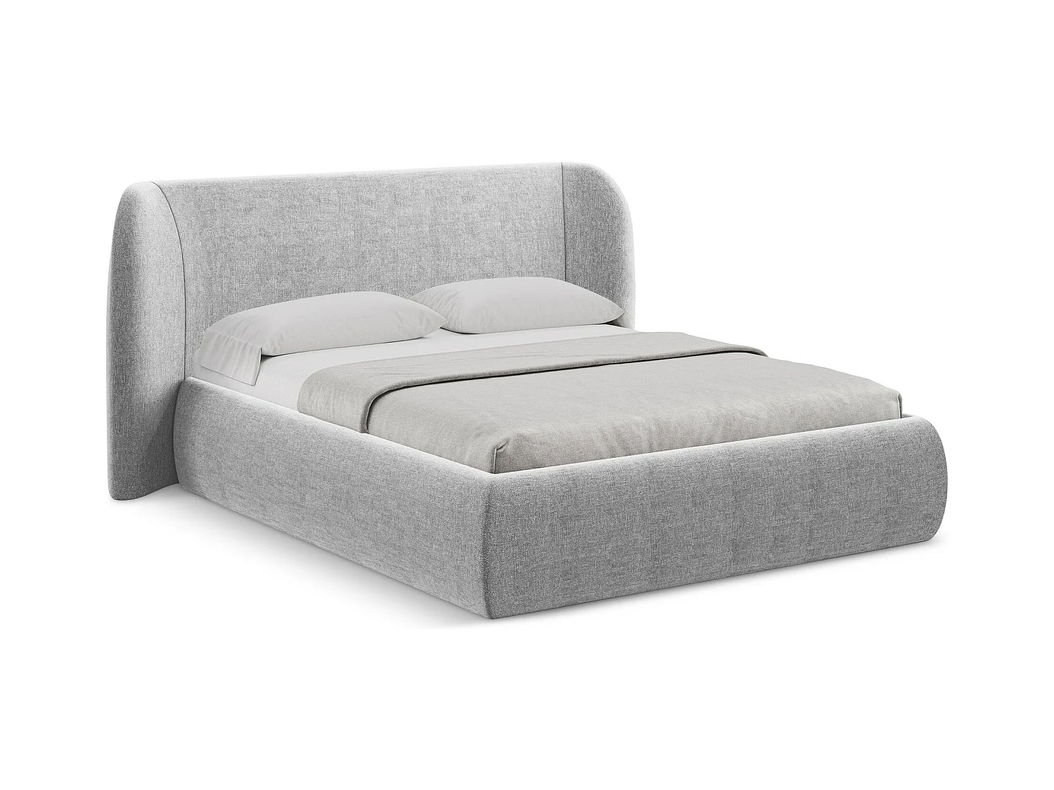 Bett mit Bettkasten - 210 x 215 - Chenille - Hellgrau - HAUKE