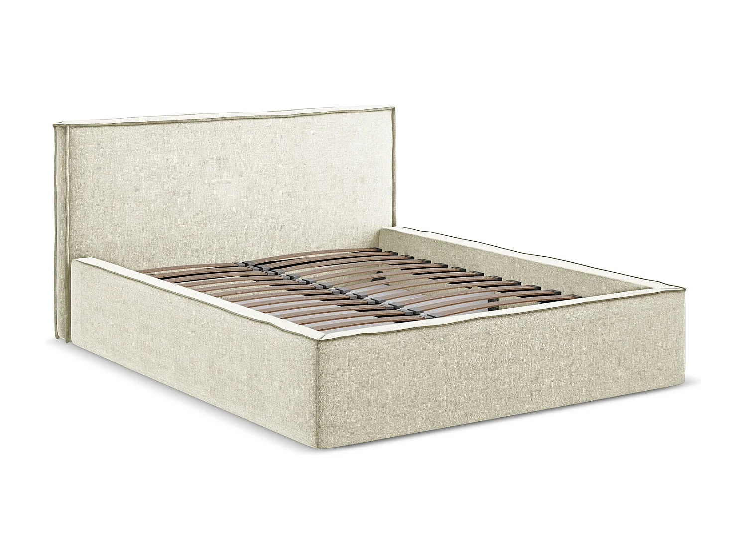 Lit coffre en tissu chenille 160 x 200 - beige - ANANI