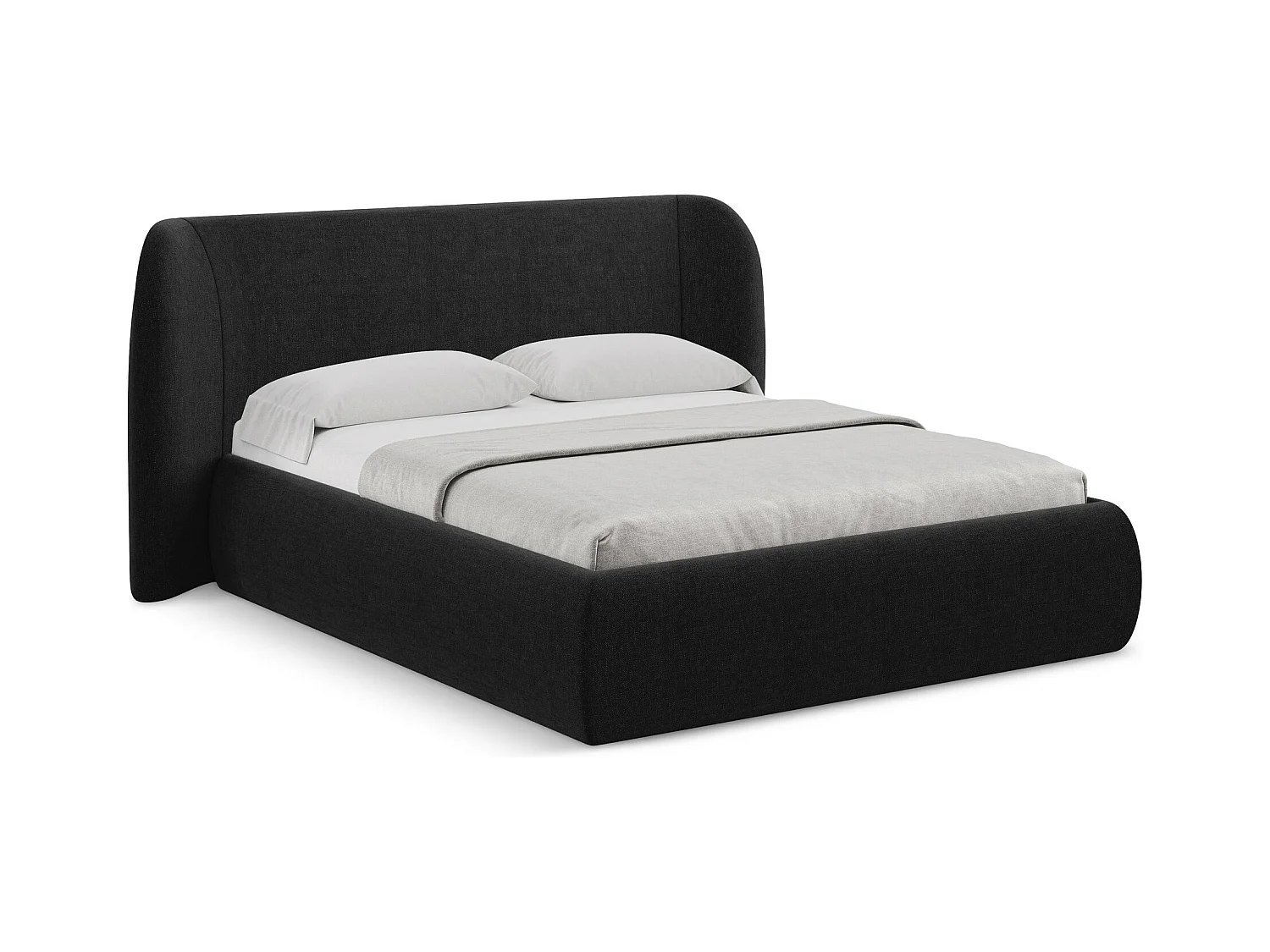 Bett mit Bettkasten - 210 x 215 - Chenille - Schwarz - HAUKE