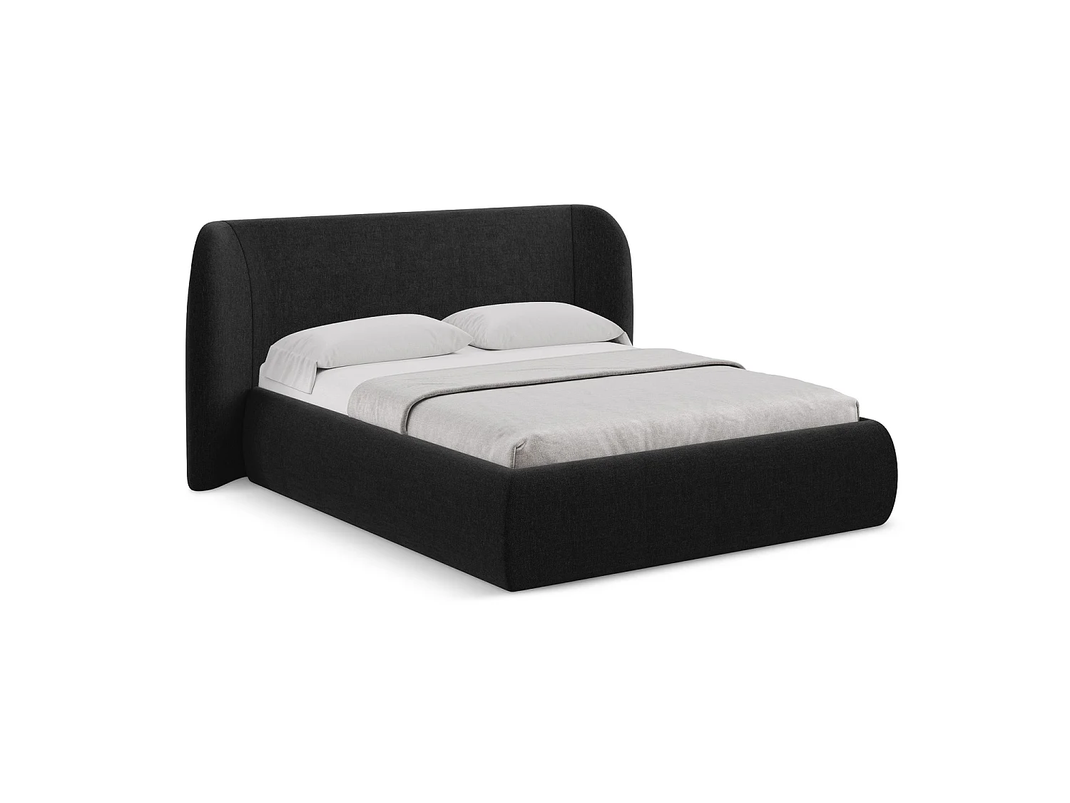 Bett mit Bettkasten - 210 x 215 - Chenille - Schwarz - TRIESTE