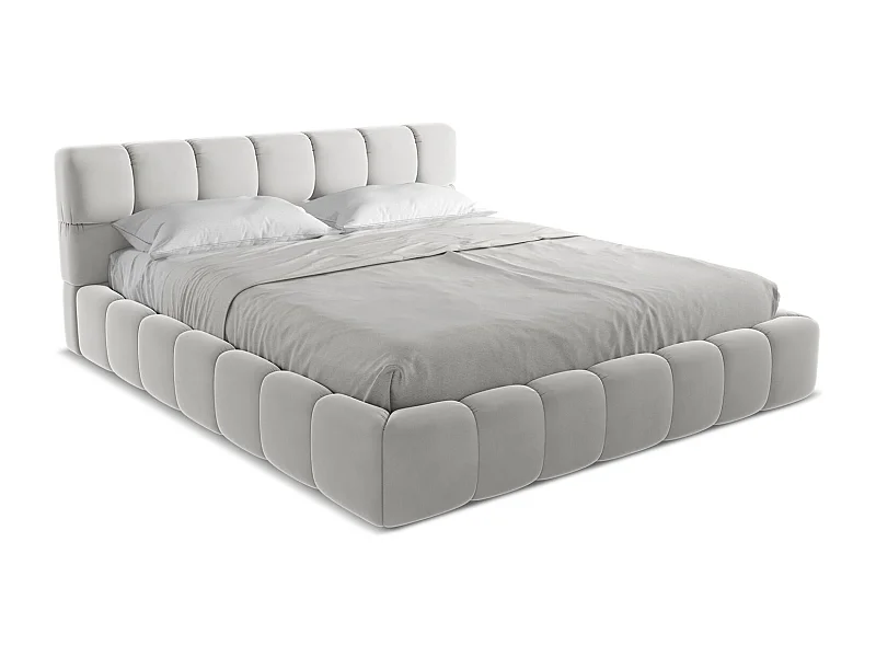Bed met opbergruimte 200 x 228 - velours - zilver - NALU
