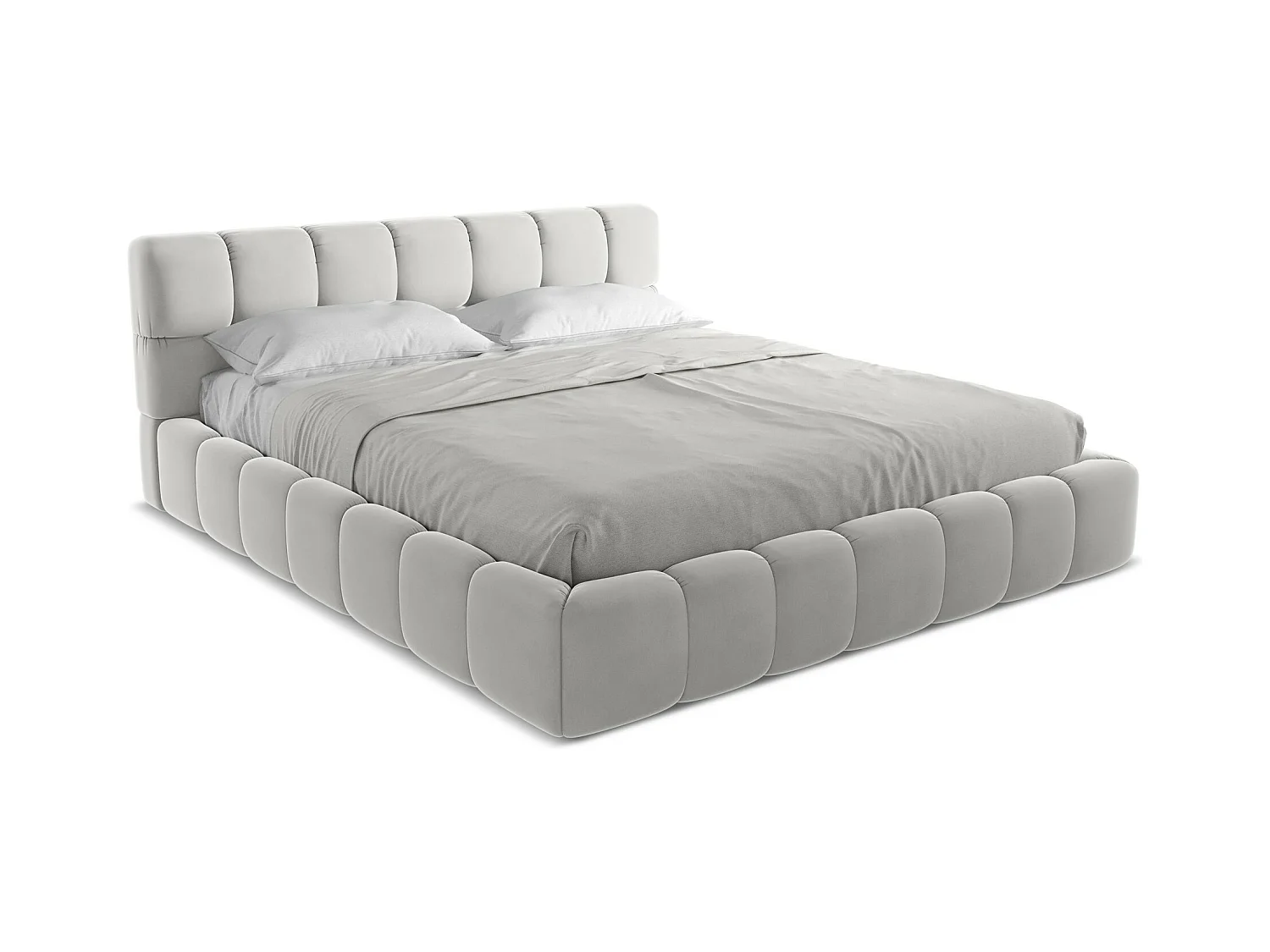 Bed met opbergruimte 200 x 228 - velours - zilver - NALU