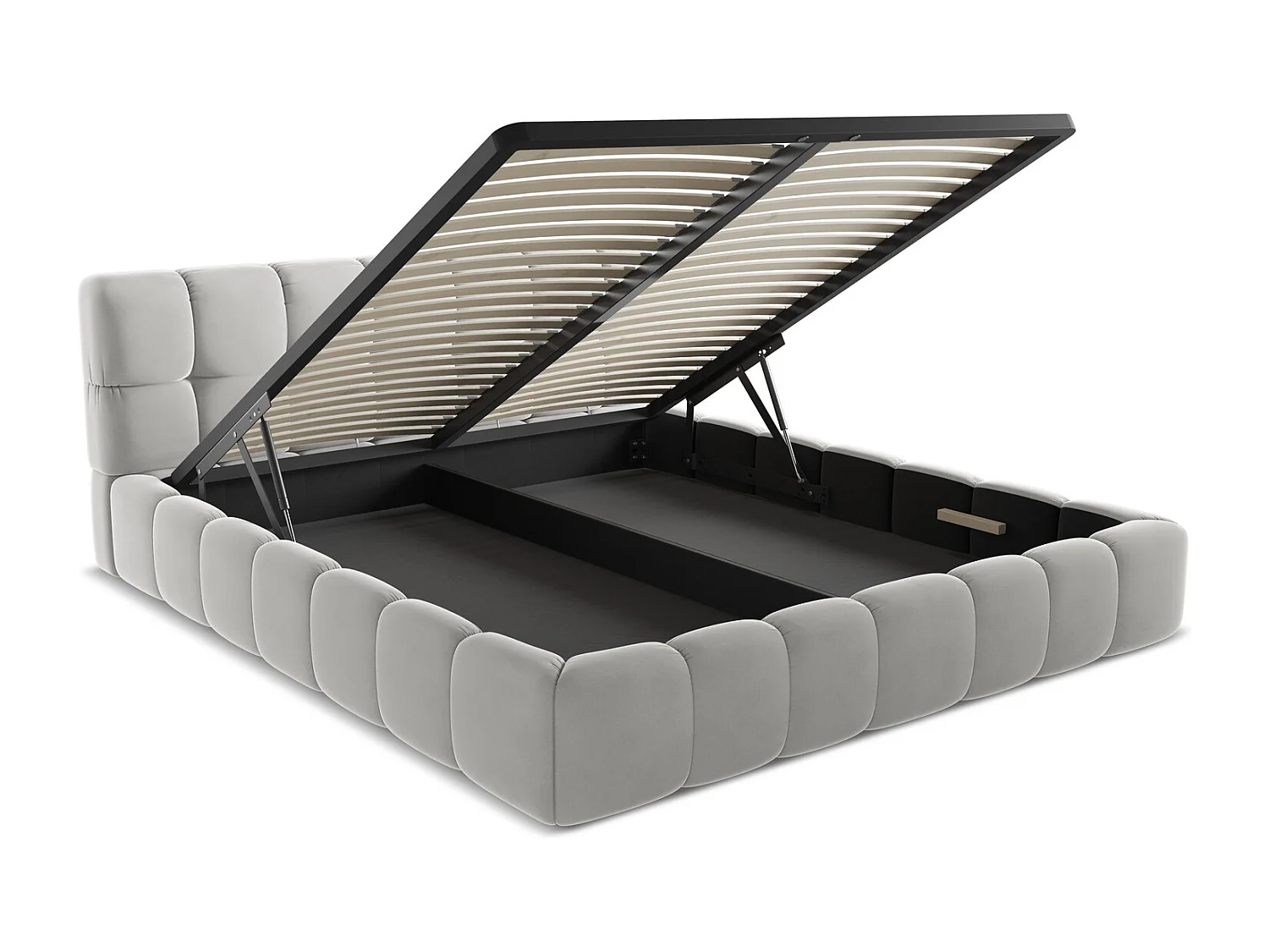 Lit coffre en velours 180 x 200 - argent - NALU