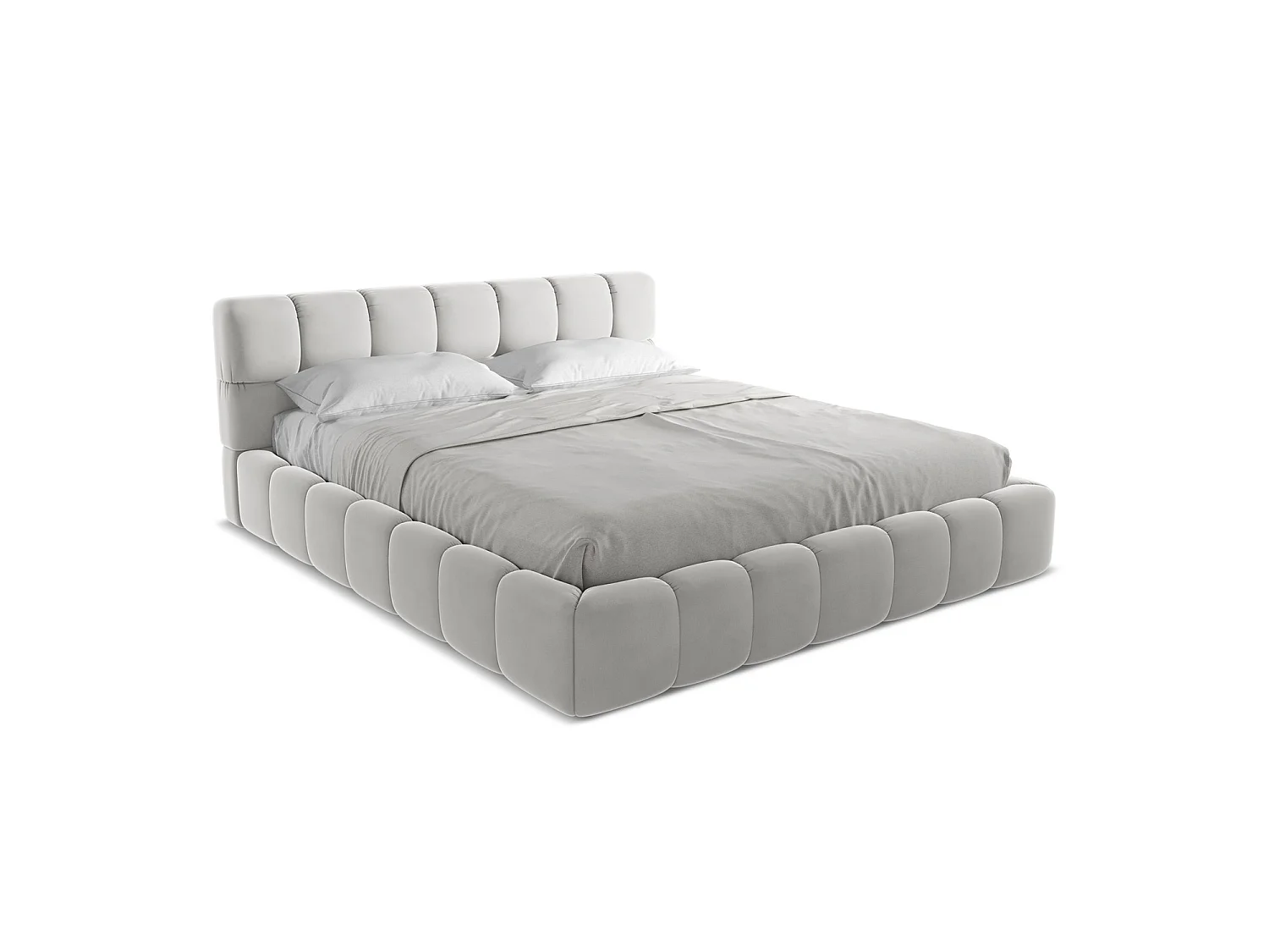 Bett mit Bettkasten - 200 x 228 - Samt - Silber - ROMA