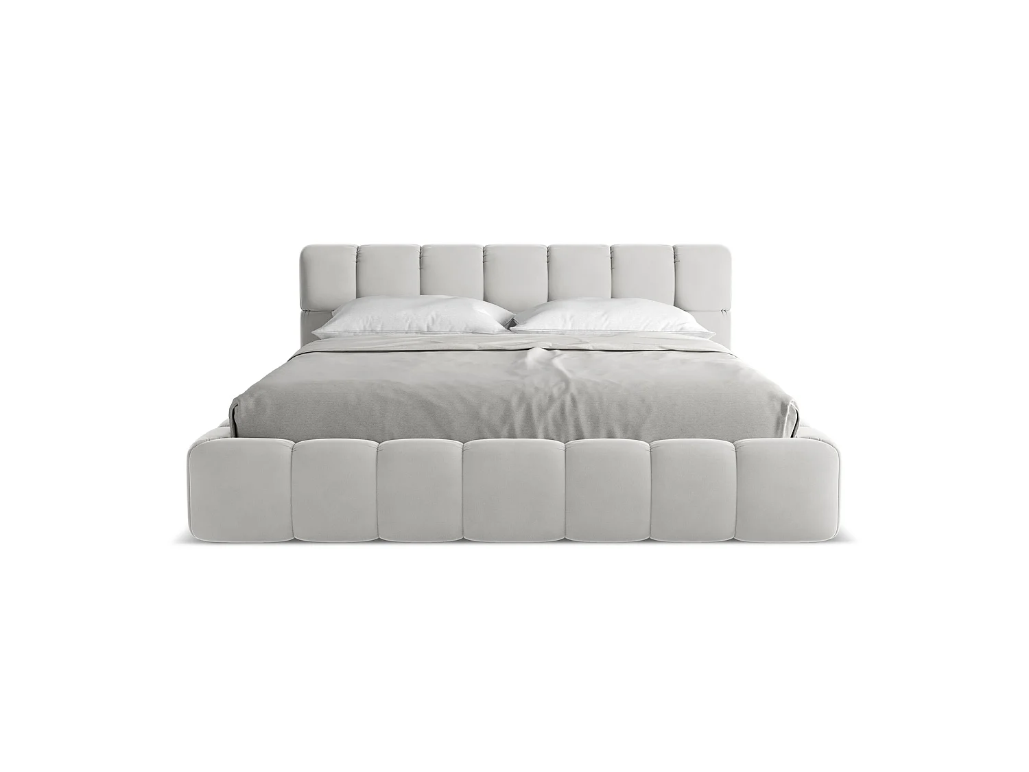 Bett mit Bettkasten - 200 x 228 - Samt - Silber - ROMA