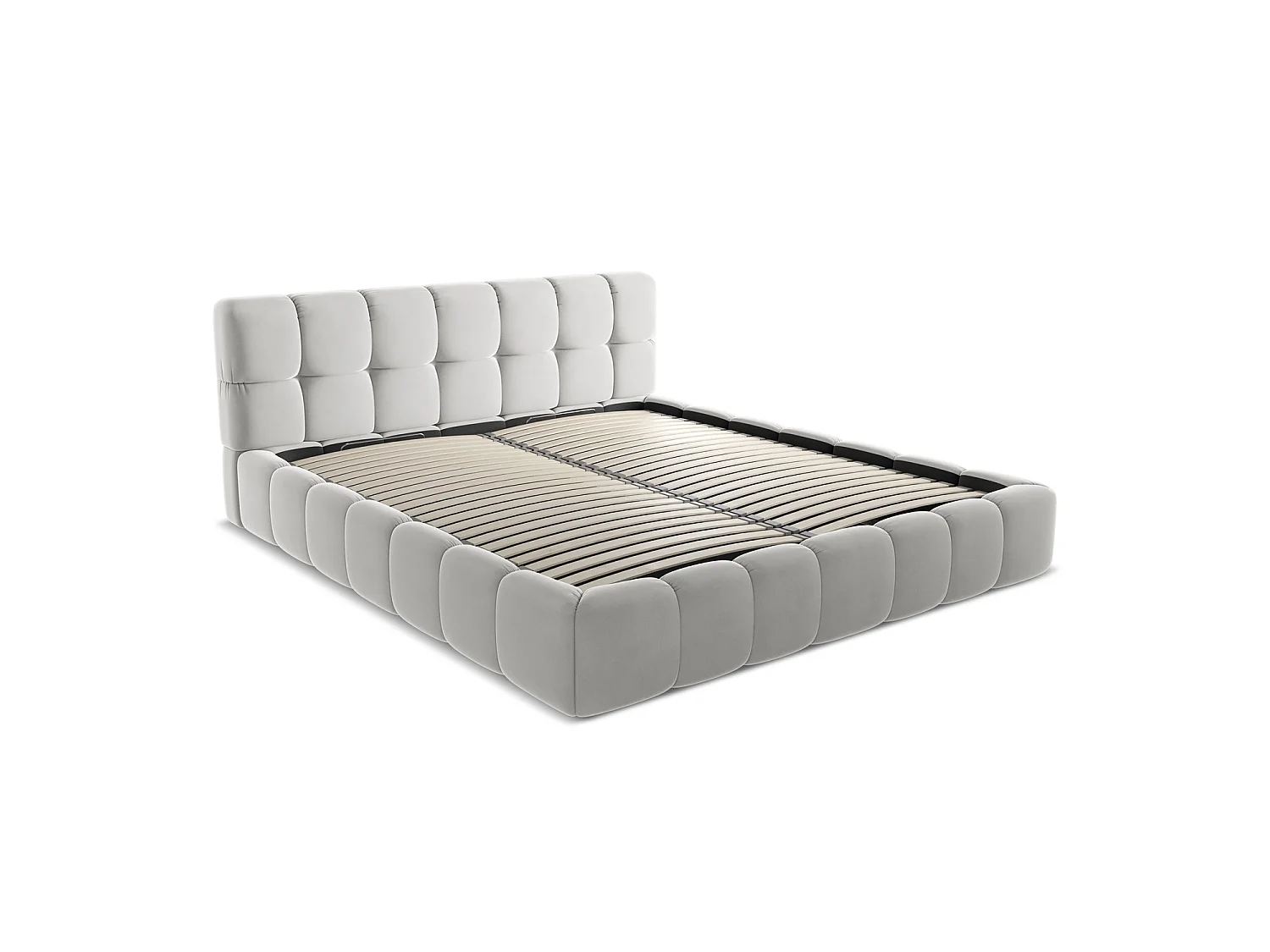 Bett mit Bettkasten - 200 x 228 - Samt - Silber - ROMA