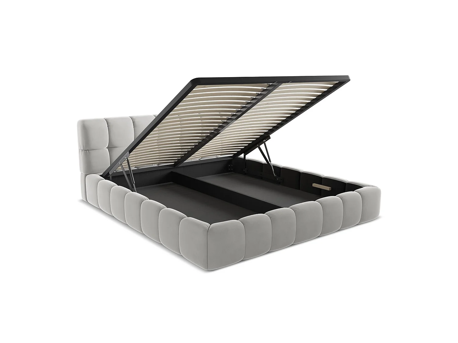 Bett mit Bettkasten - 200 x 228 - Samt - Silber - ROMA