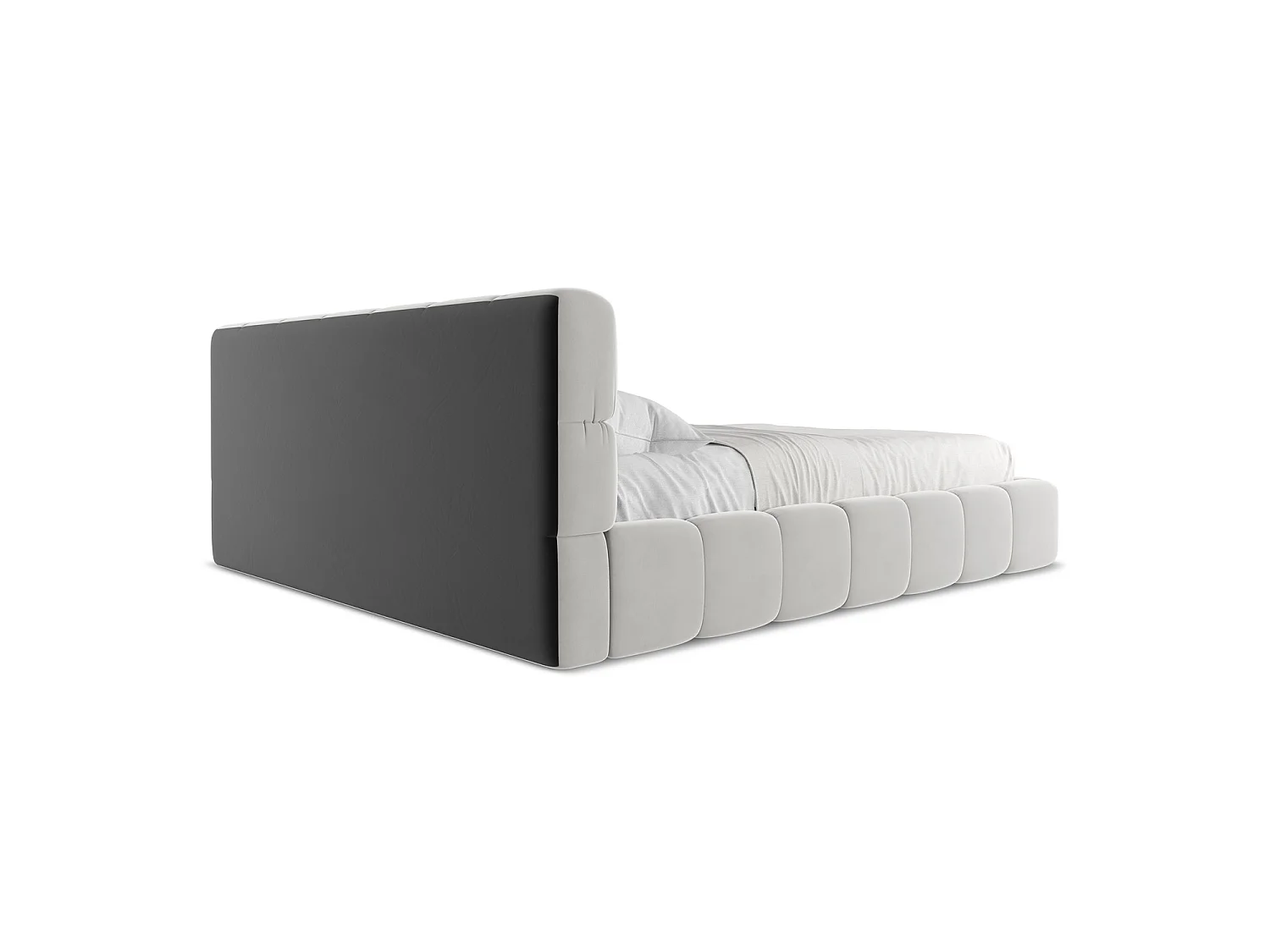 Bett mit Bettkasten - 200 x 228 - Samt - Silber - ROMA