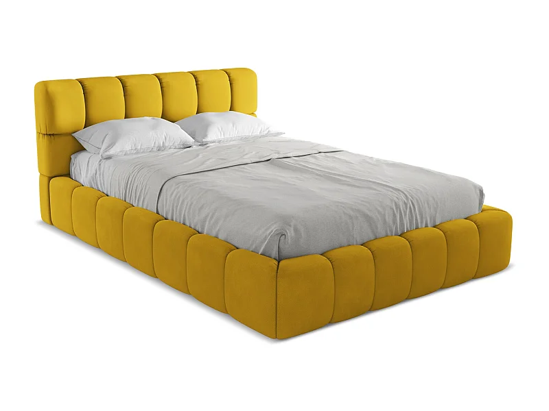 Bett mit Bettkasten - 160 x 228 - Chenille - Senf - NALU