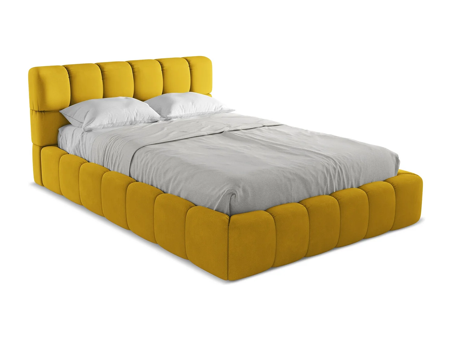 Lit coffre en tissu chenille 140 x 200 - moutarde - NALU