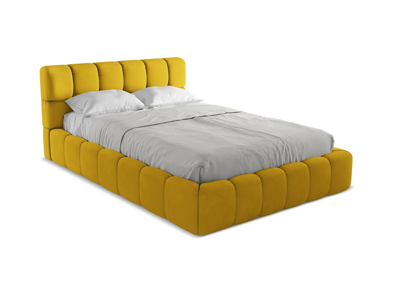 Bett mit Bettkasten - 160 x 228 - Chenille - Senf - NALU