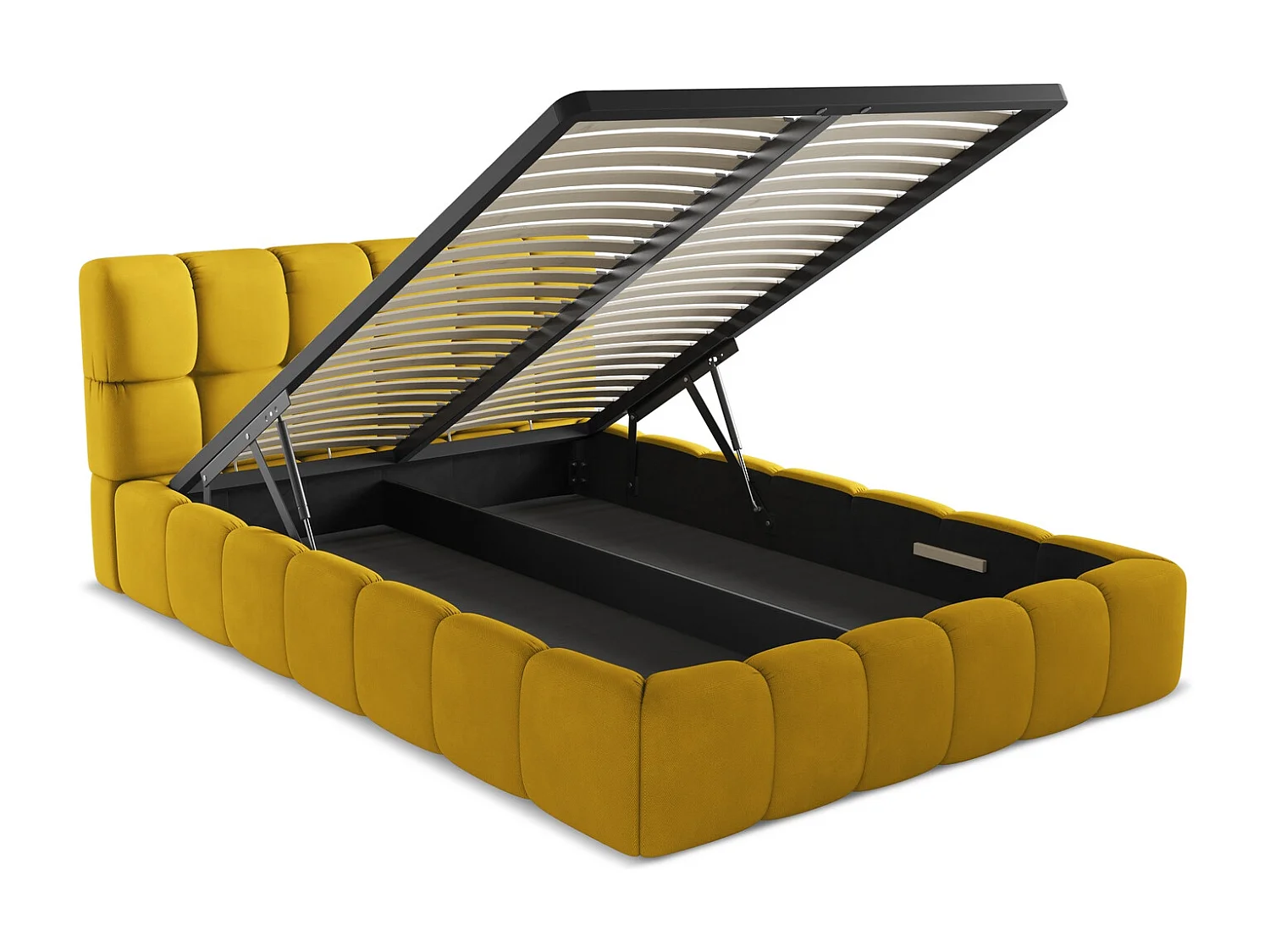 Lit coffre en tissu chenille 140 x 200 - moutarde - NALU