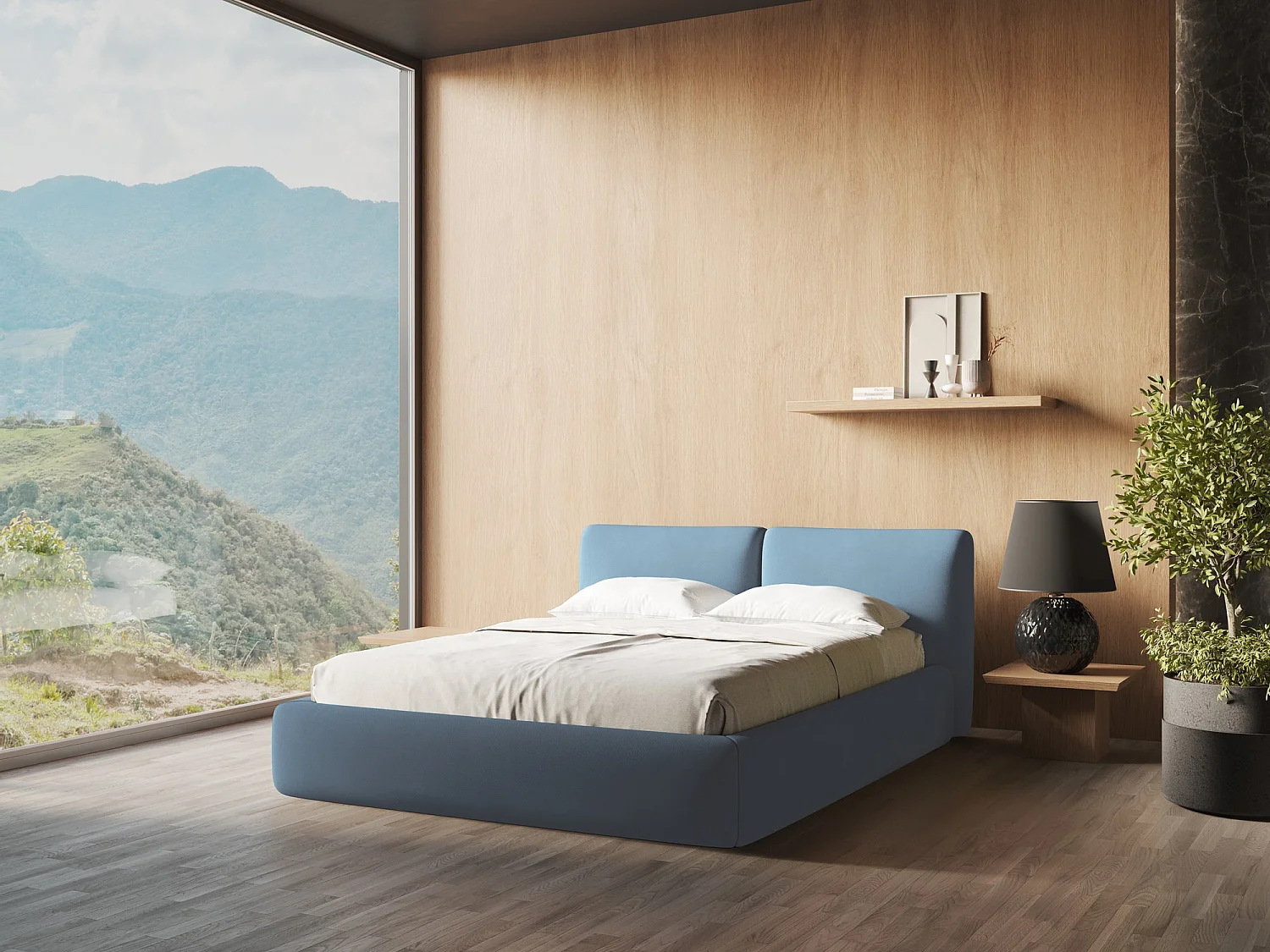 Bed met opbergruimte 160 x 228 - chenille stof - jeans - HOKU