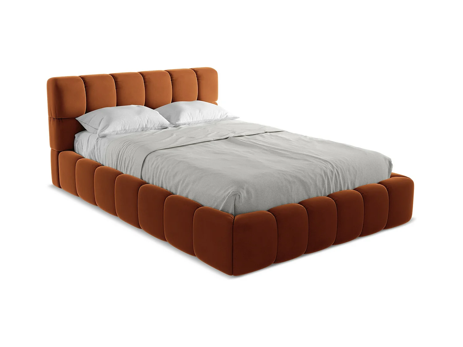 Lit coffre en velours 140 x 200 - terre cuite - NALU