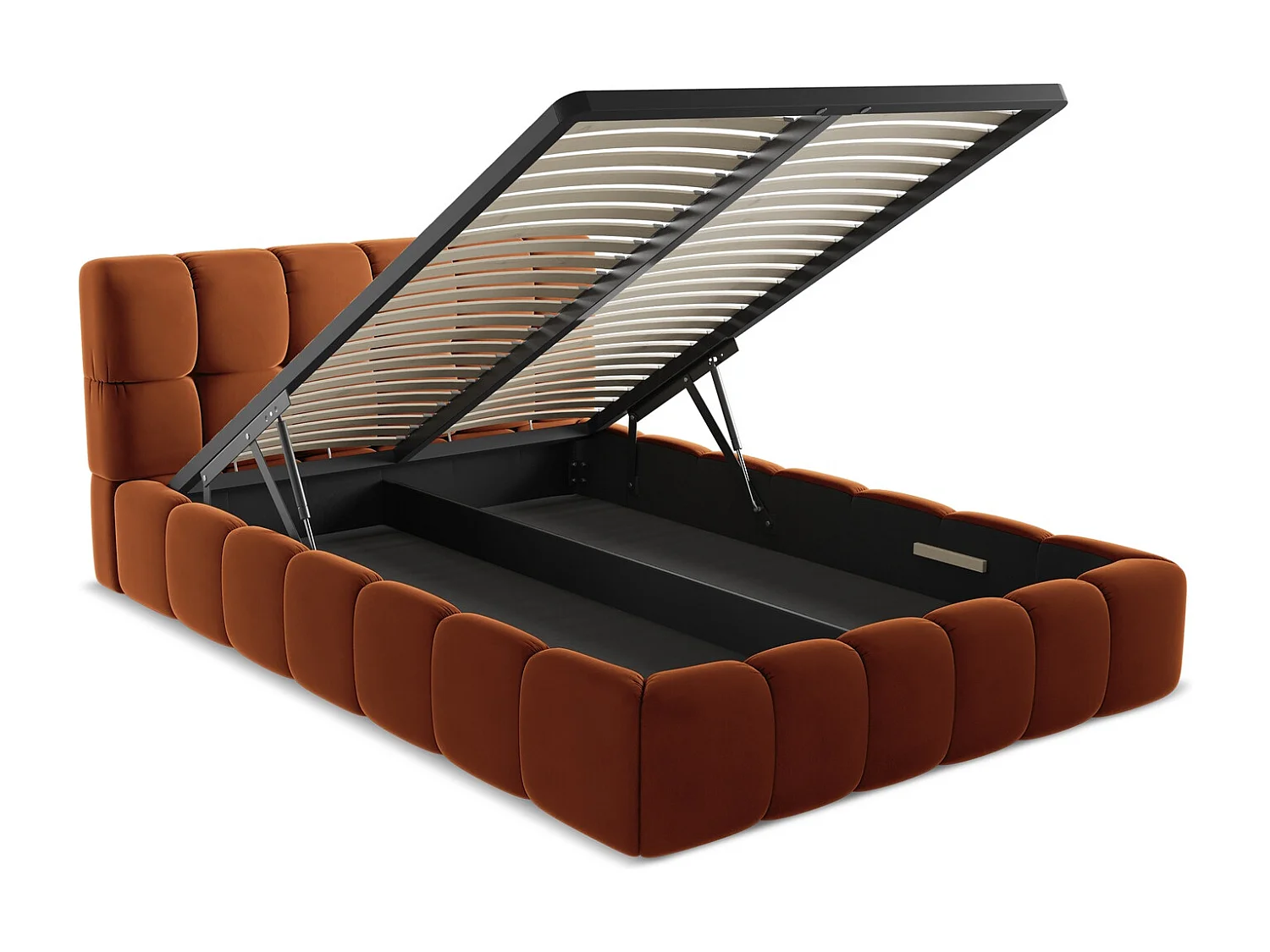 Lit coffre en velours 140 x 200 - terre cuite - NALU