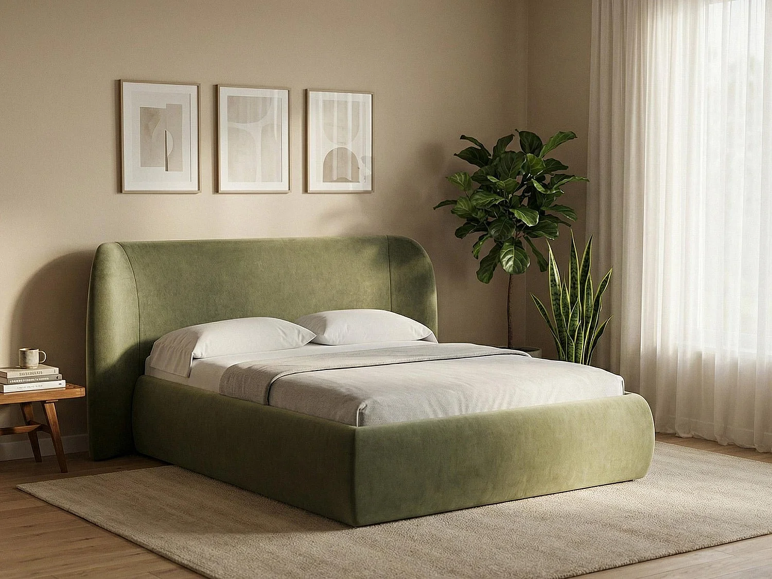 Bed met opbergruimte 190 x 215 - chenille stof - groente - HAUKE