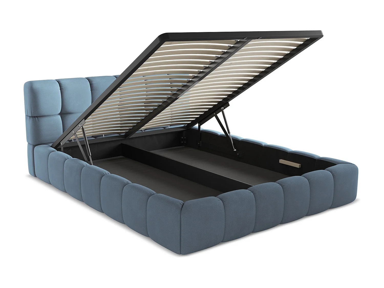 Lit coffre en tissu chenille 160 x 200 - jeans - NALU