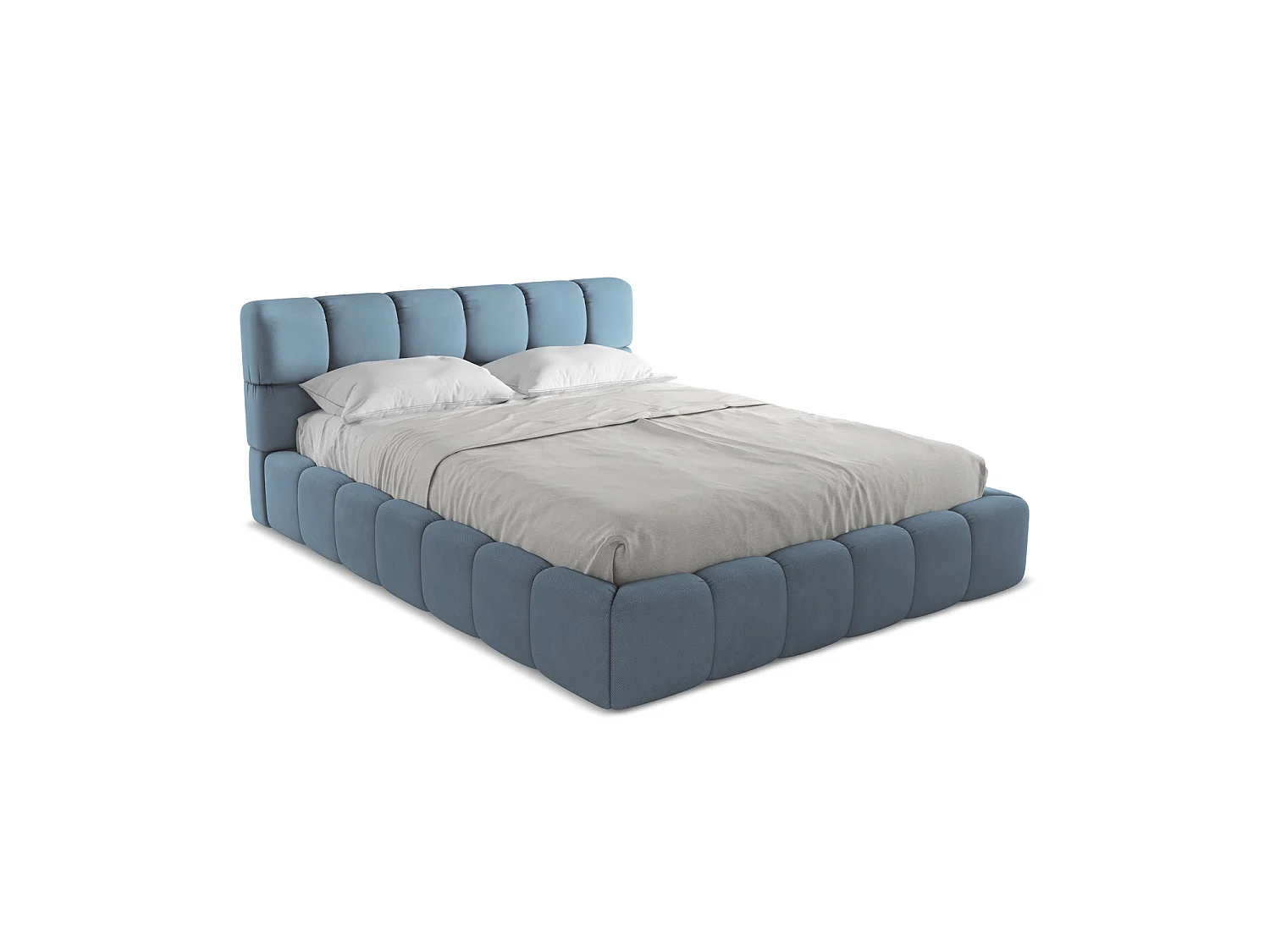 Lit coffre en tissu chenille 180 x 228 - jeans - ROMA