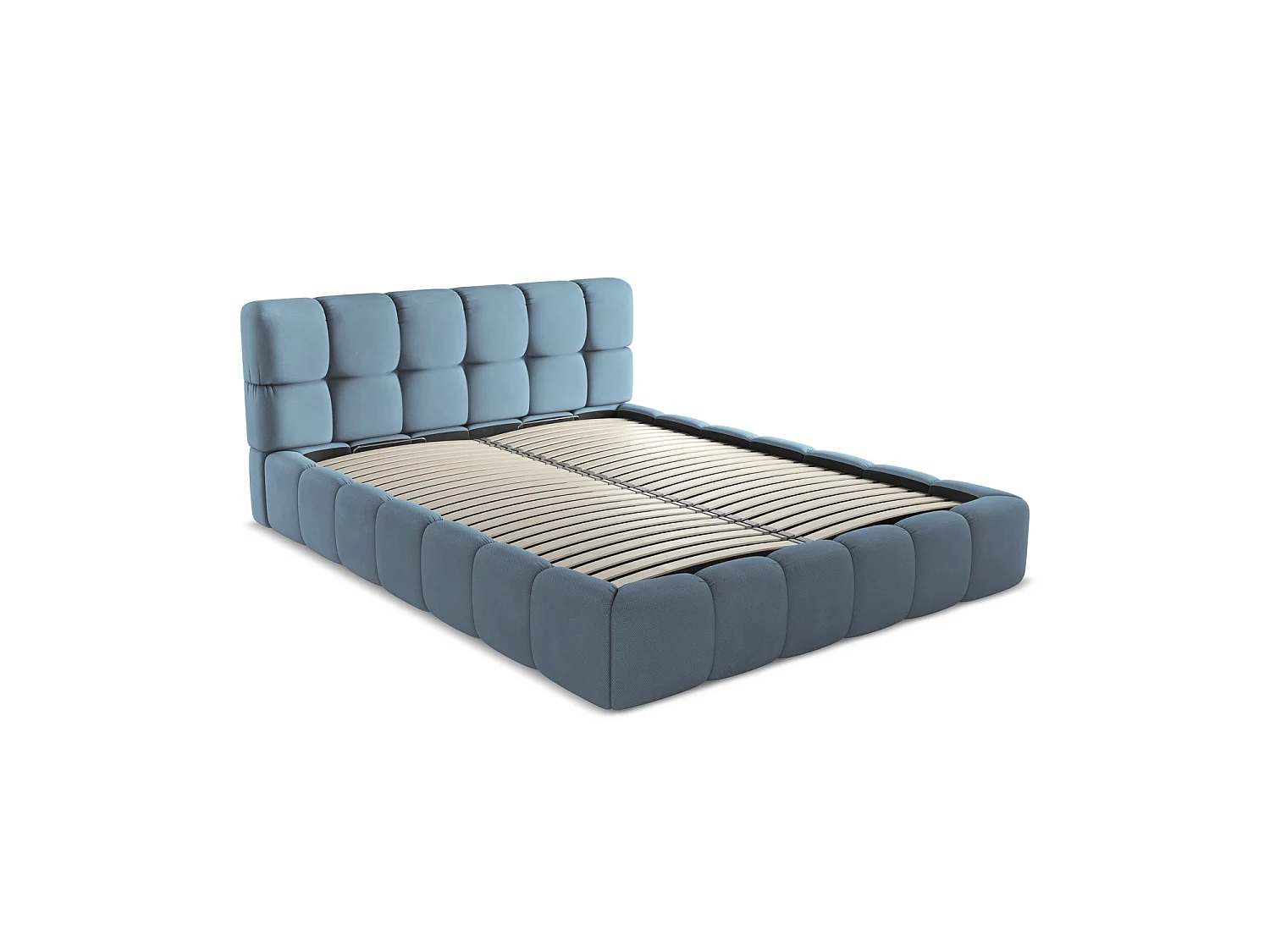 Lit coffre en tissu chenille 180 x 228 - jeans - ROMA