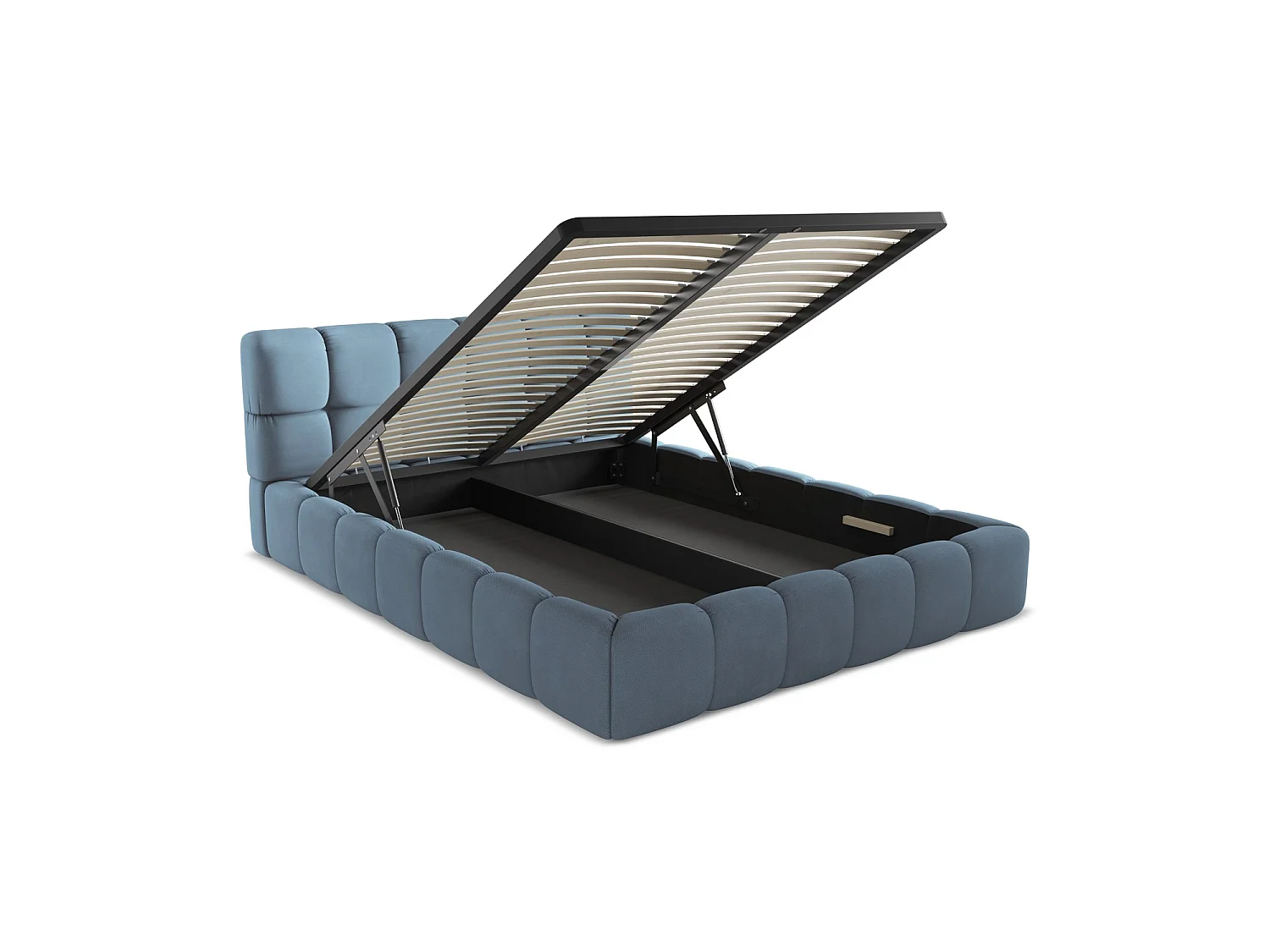 Lit coffre en tissu chenille 180 x 228 - jeans - ROMA