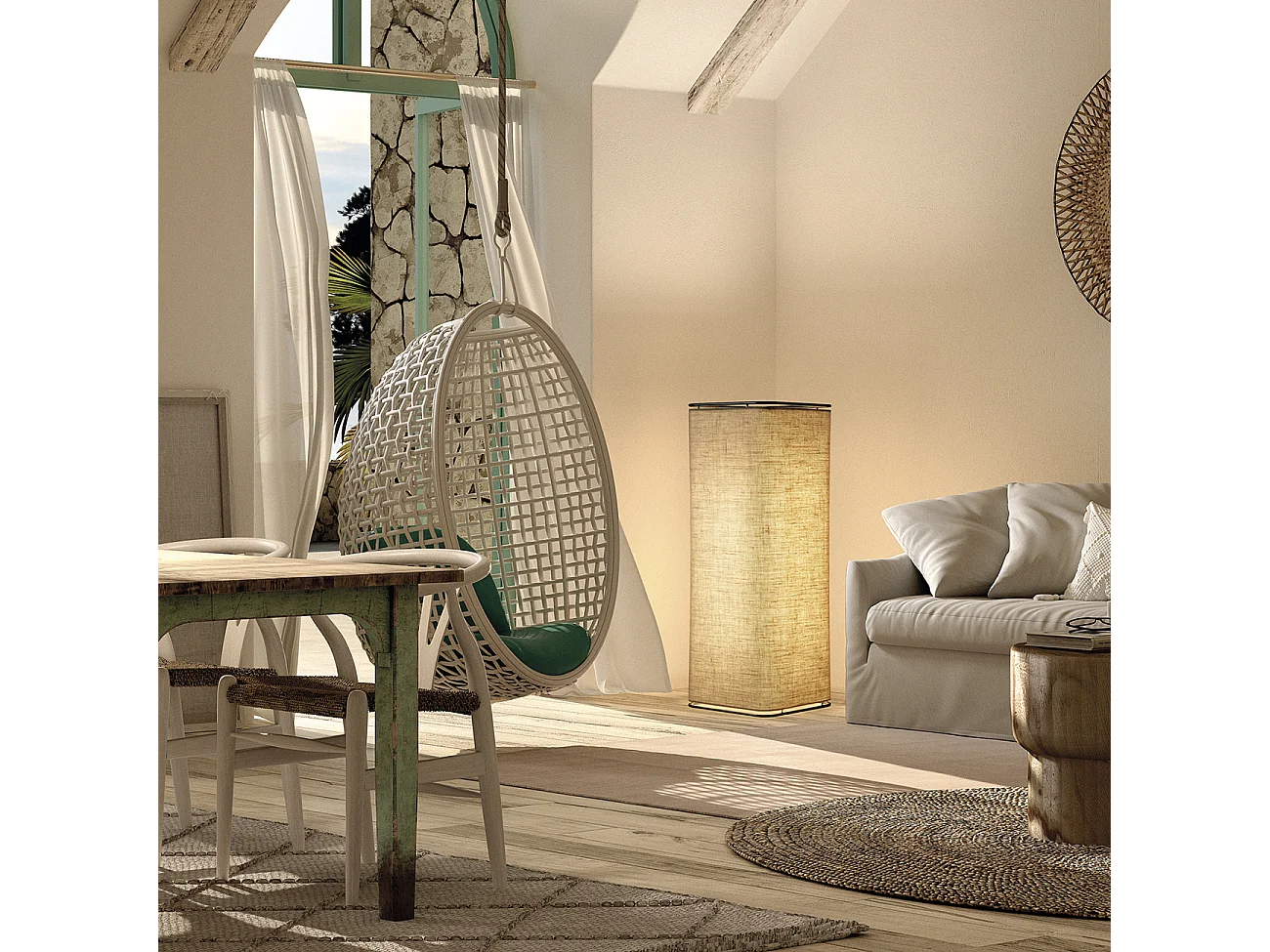 Candeeiro de pé estilo moderno AKIRO - Largura 35 x Altura 102 cm - 2X T8 LED - 14W 3K - IP20 - on&off - cabo de 2 m - preto - Aço e linho - saco