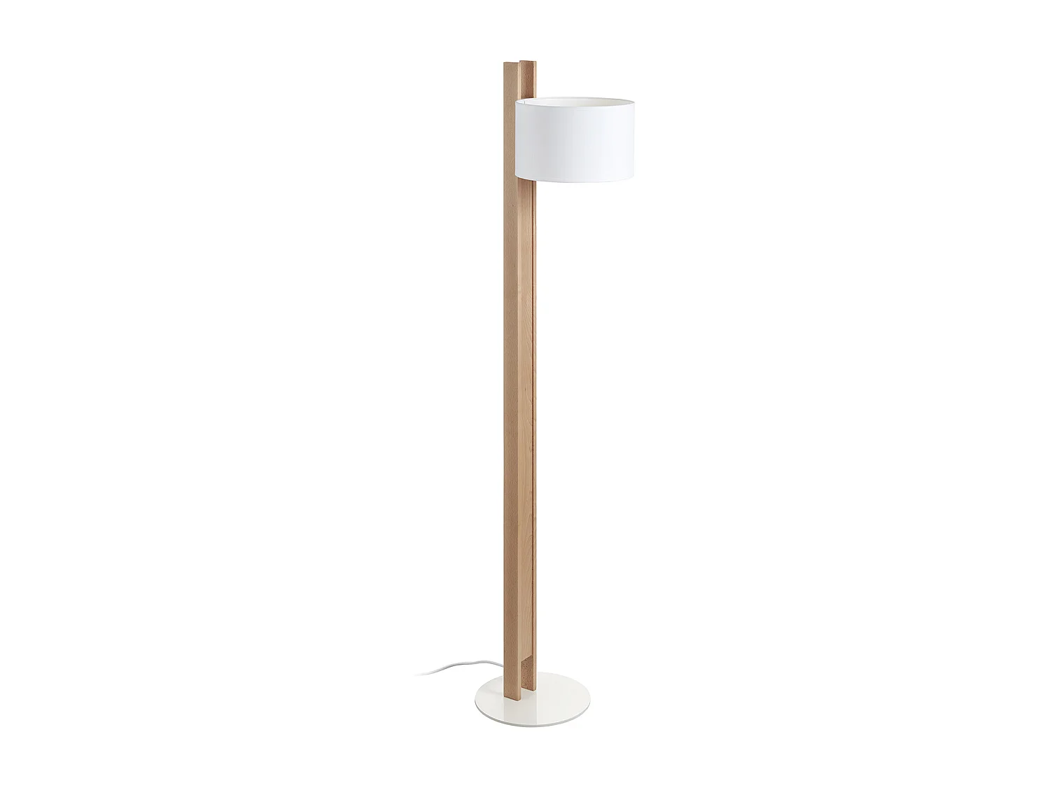 Candeeiro de pé COMPACT estilo moderno em madeira - A 140,5 cm - E27 40W - IP20 - madeira e algodão branco