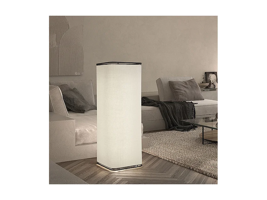 Lámpara de pie  AKIRO estilo moderno - Ancho 35 x Alt. 102 cm - 2X LED T8 - 14W  3K - IP20 - on&off - cable 2 mts- Acero y sentético - negro y blanco