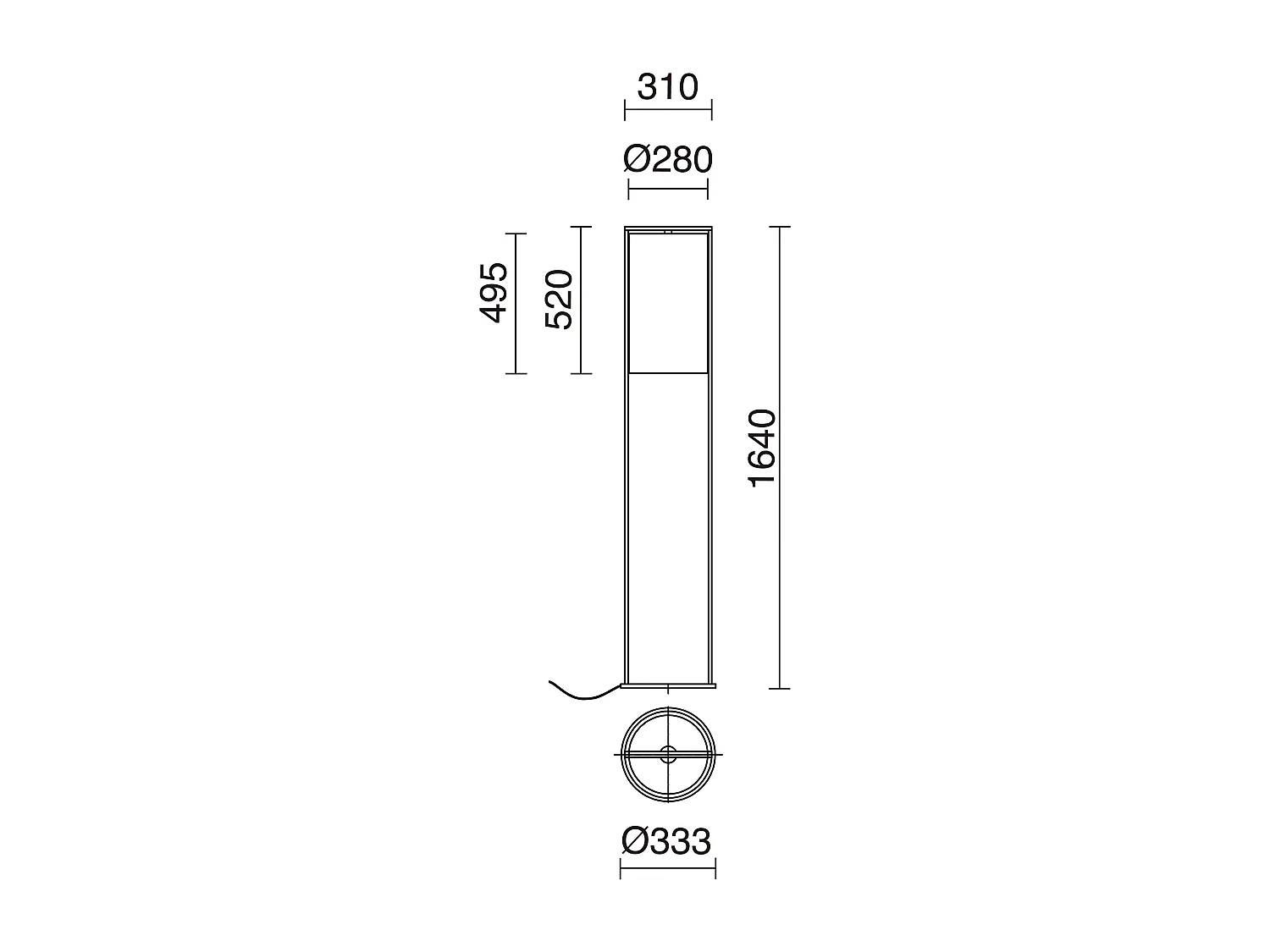Lámpara de pie SINTRA estilo moderno - Alt. 164 cm - E27 40W - pantalla ø28 cm- cable 2 metros - on&off - acero y algodón - negro