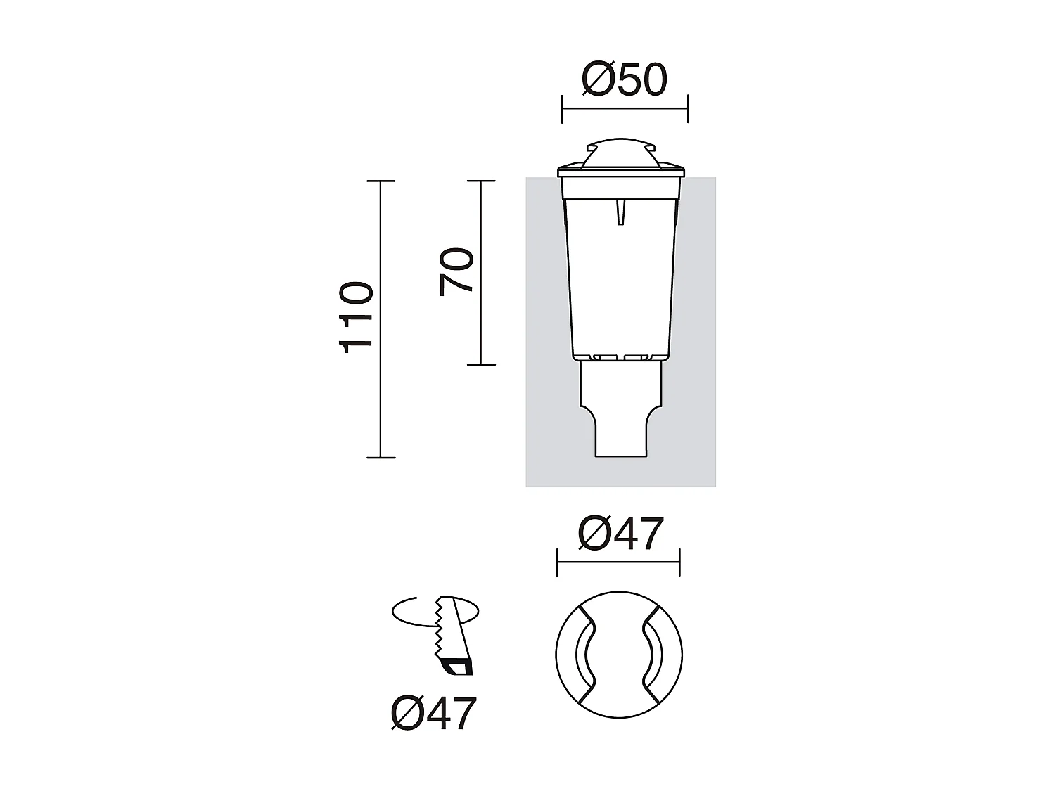 Spot encastrable au sol Rain-d.ø5cm-rond-2x emission-g9 1,7w-170lm,3k-resine-ip67-gris