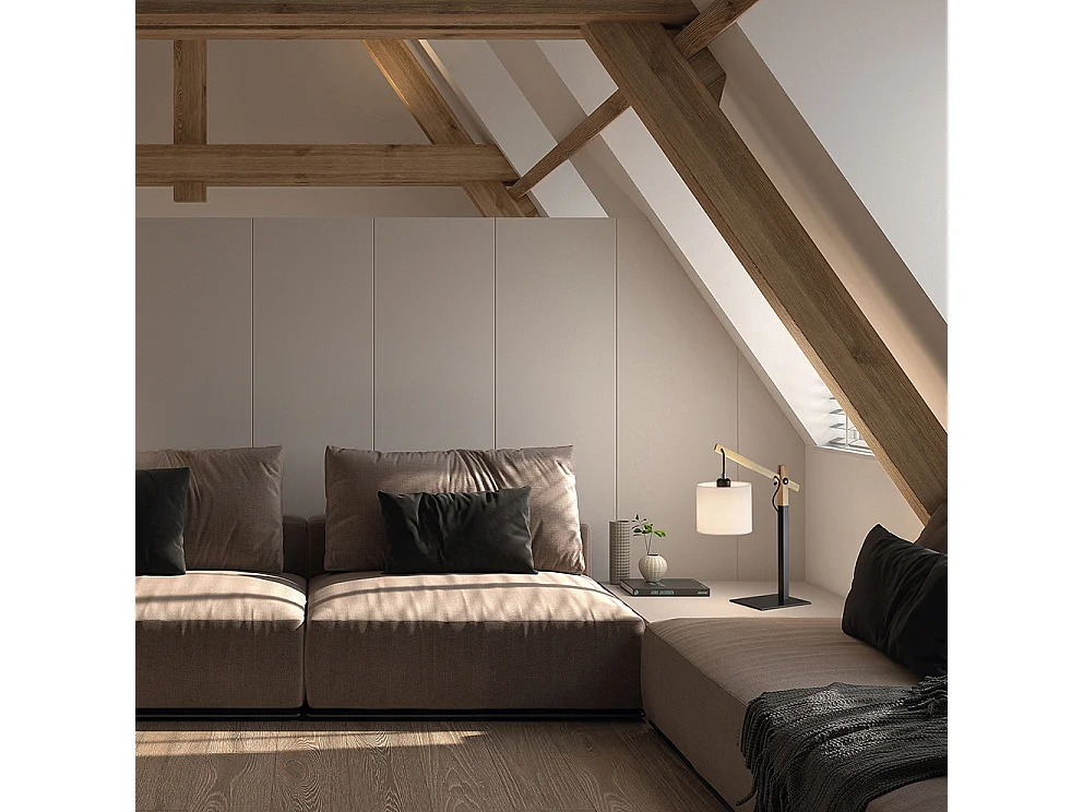 Lampada da terra moderna Britta-h.128 cm-e27 60w-90º-on&off-acciaio,legno-nero,bianco