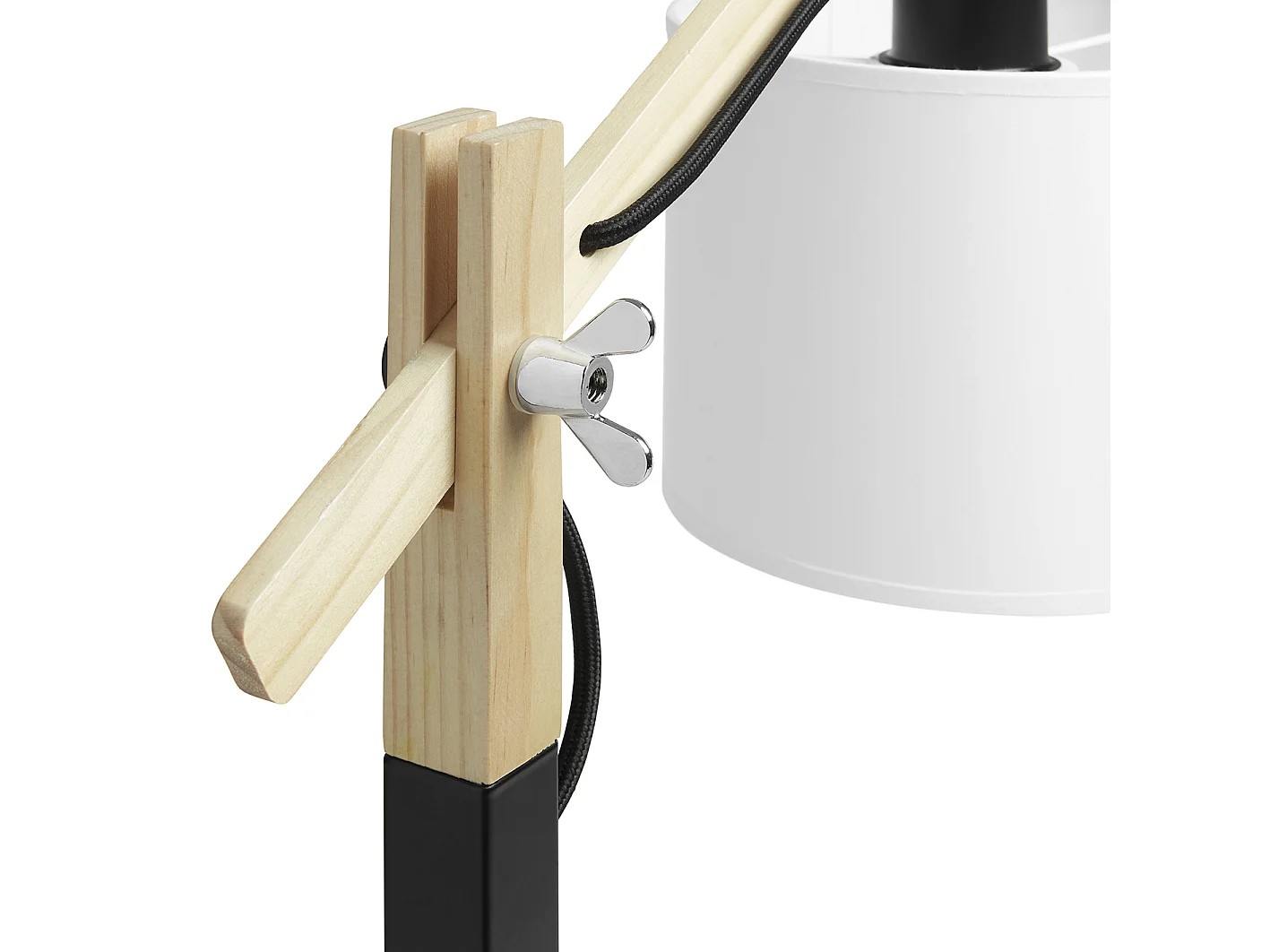 Lampada da terra moderna Britta-h.128 cm-e27 60w-90º-on&off-acciaio,legno-nero,bianco