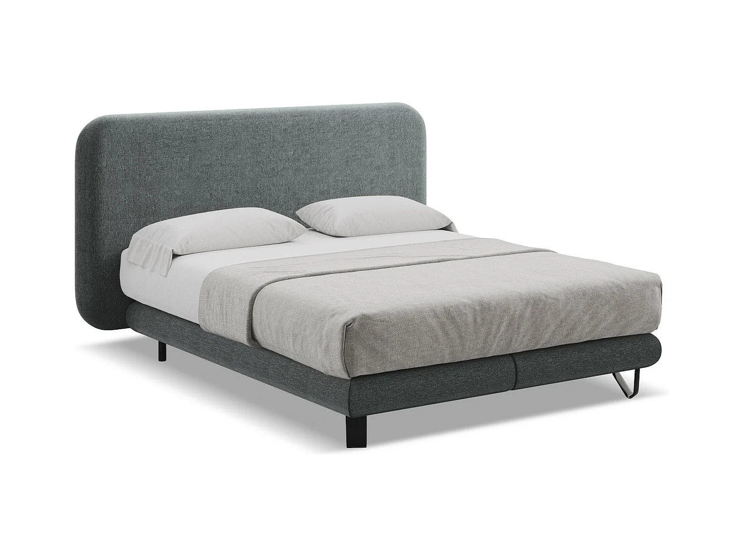 Bett mit Matratze - 194 x 220 - Chenille - Graphit - ILIMA