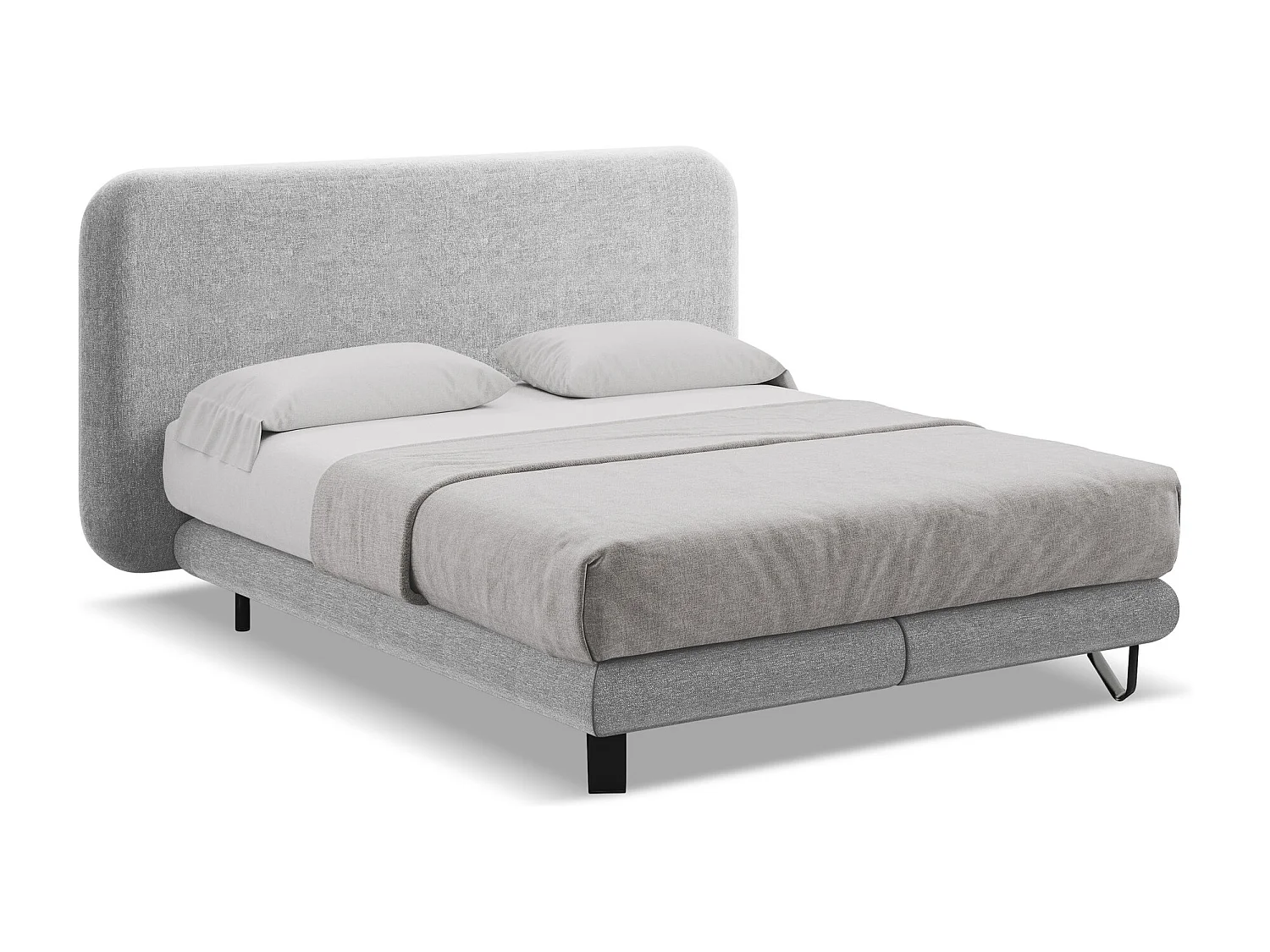 Lit capitonné + matelas en tissu chenille 160 x 200 - gris clair - ILIMA