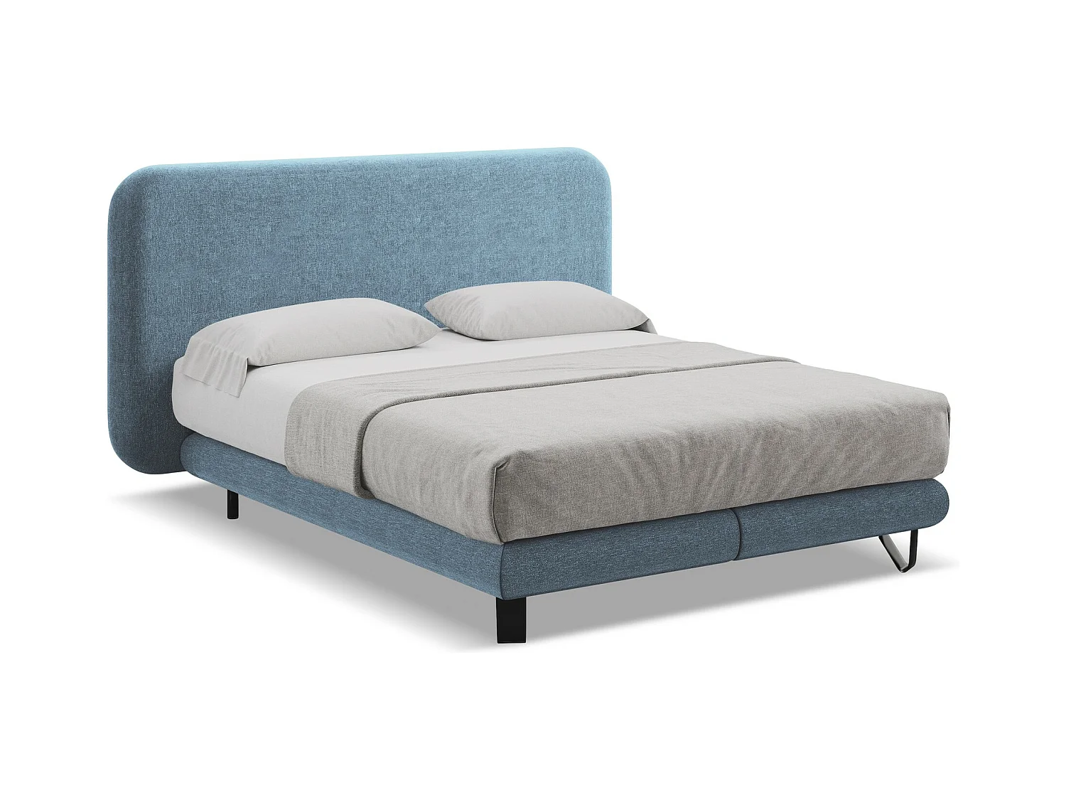 Lit capitonné + matelas en tissu chenille 160 x 200 - jeans - ILIMA