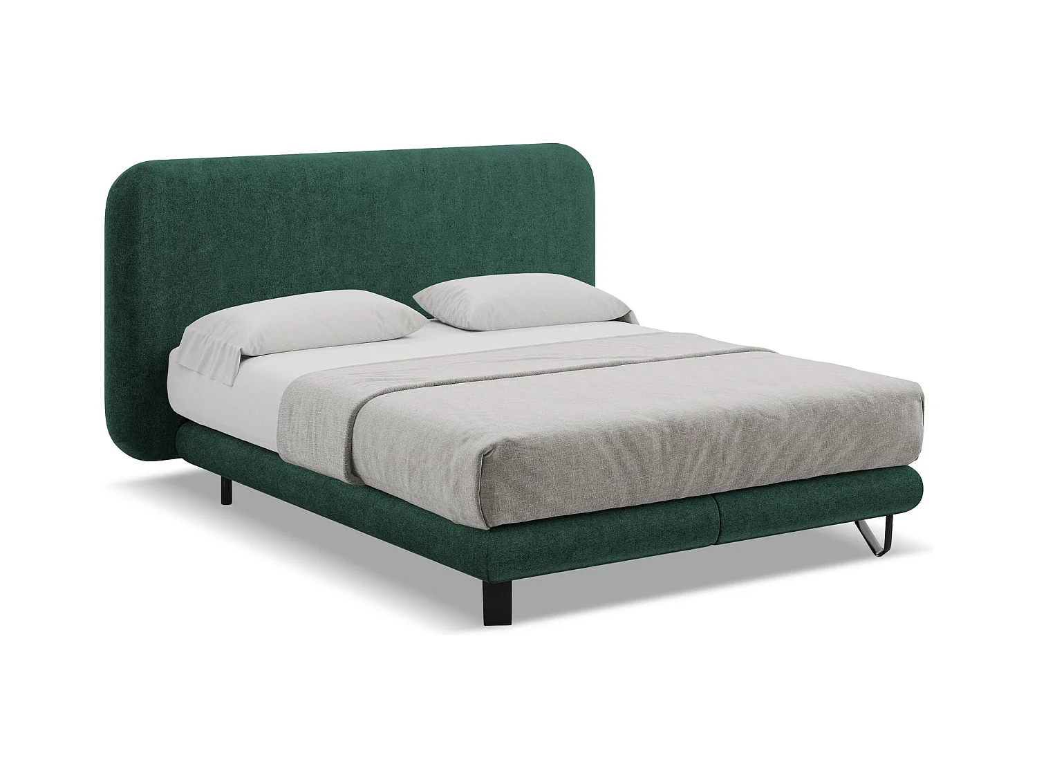 Bett mit Matratze - 174 x 220 - Bouclé - Flaschengrün - ILIMA