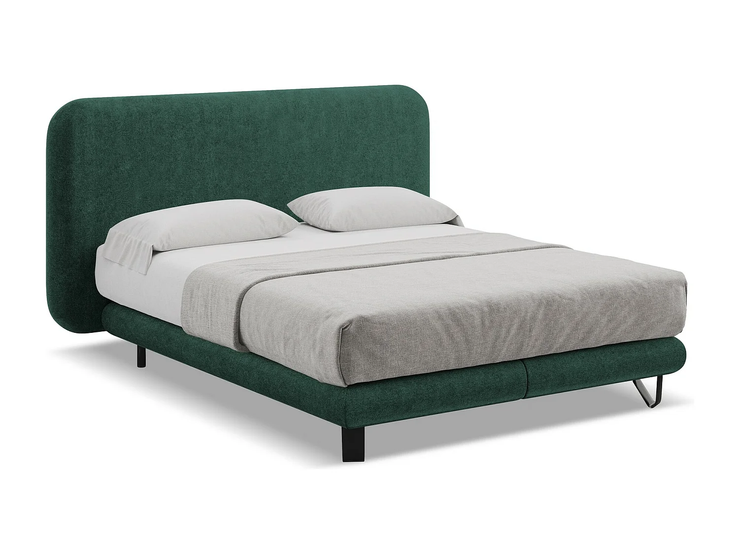 Cama con almacenaje acolchada de tela bouclé - 140x200 cmILIMA - verde botella - ILIMA
