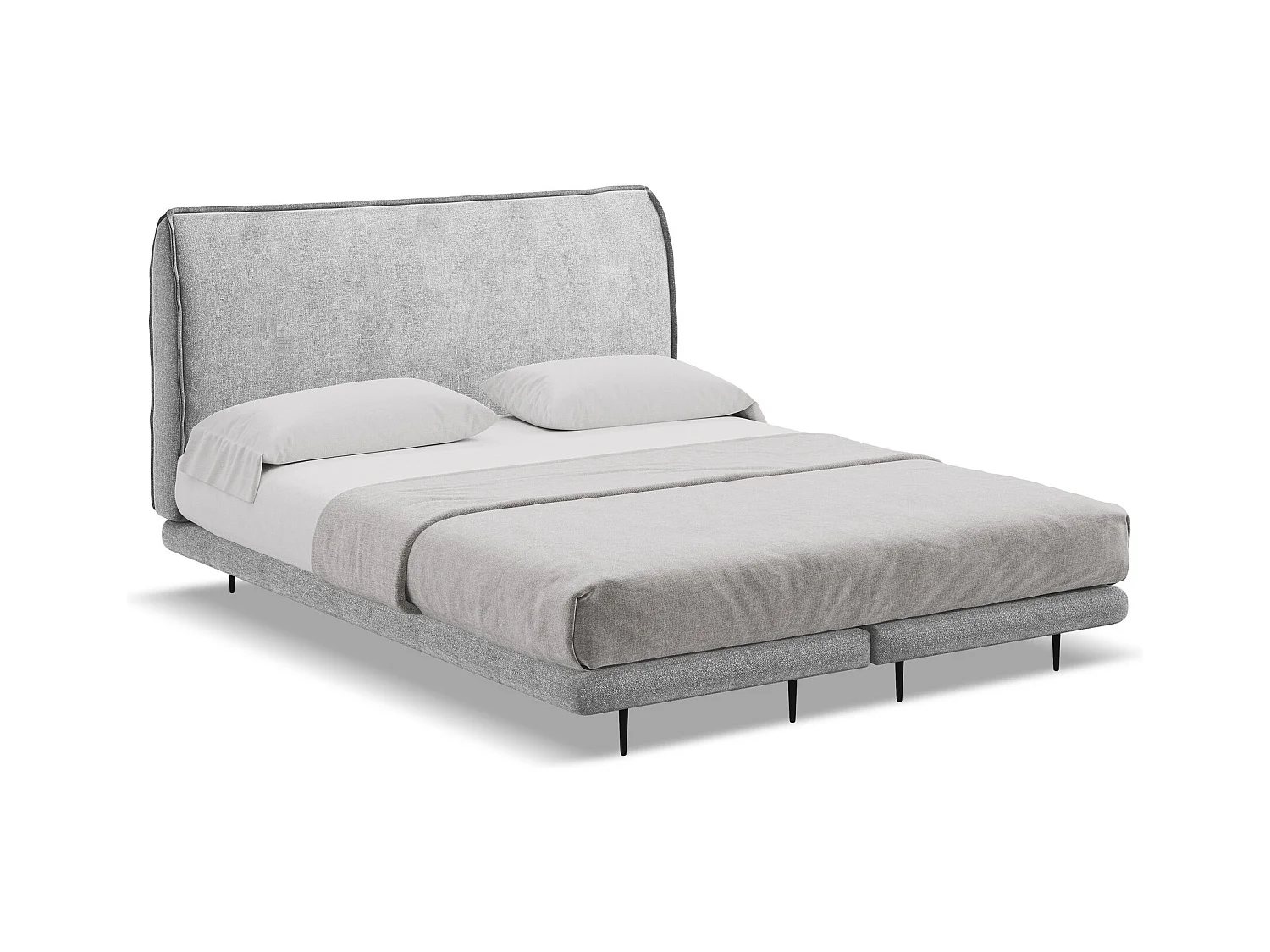 Lit capitonné + matelas en tissu chenille 180 x 200 - gris clair - HALIA
