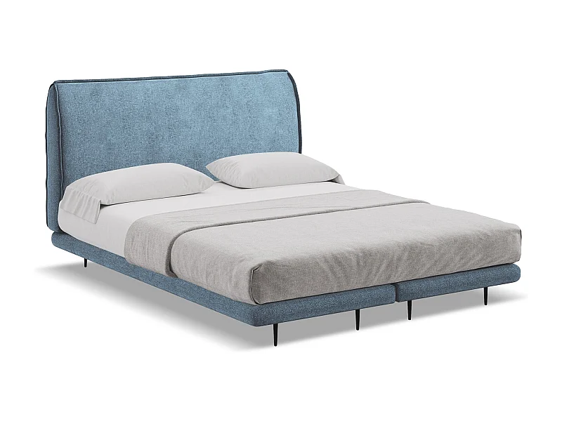 Tweepersoonsbed + matras 188 x 222 - chenille stof - jeans - HALIA