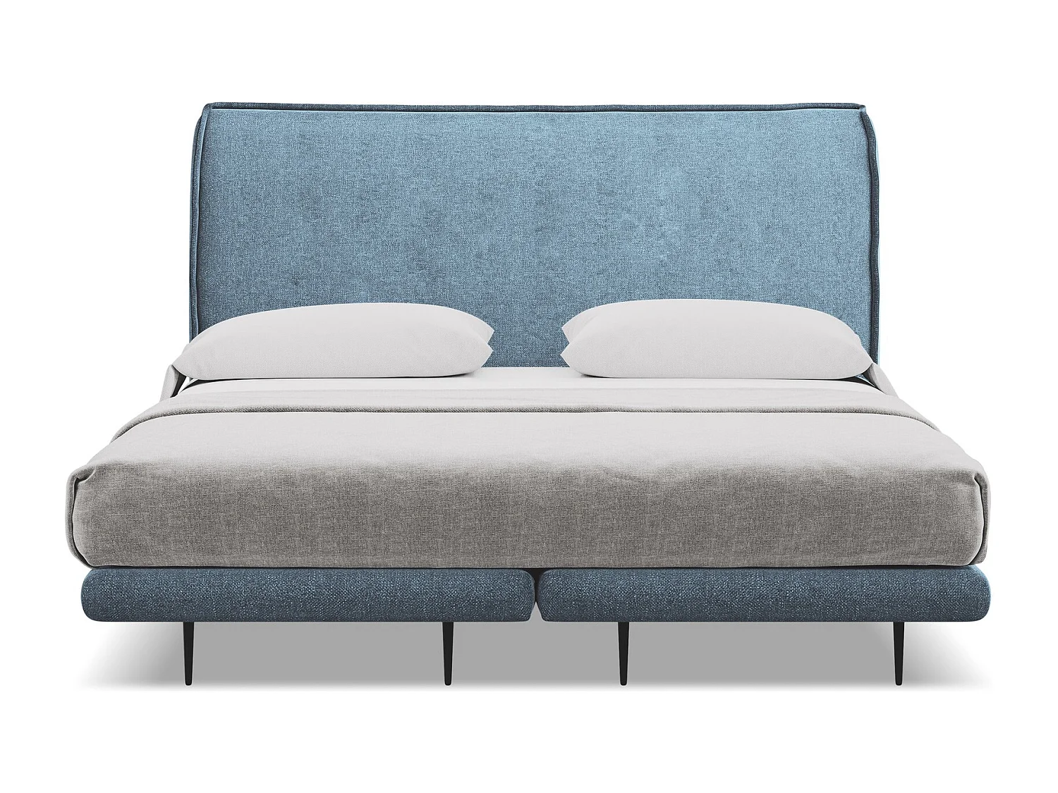 Bett mit Matratze - 188 x 222 - Chenille - Jeans - HALIA